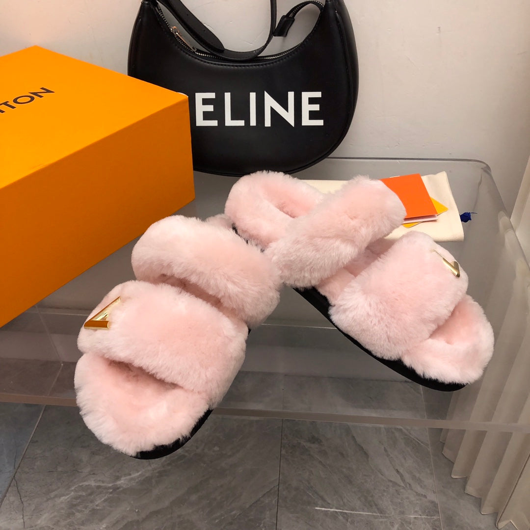 LV Sunset Comfort Flat Mule Pastel Pink Fleece