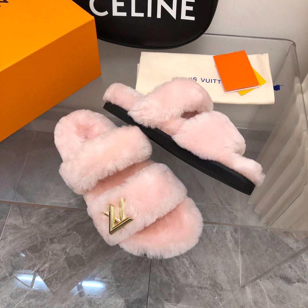 LV Sunset Comfort Flat Mule Pastel Pink Fleece
