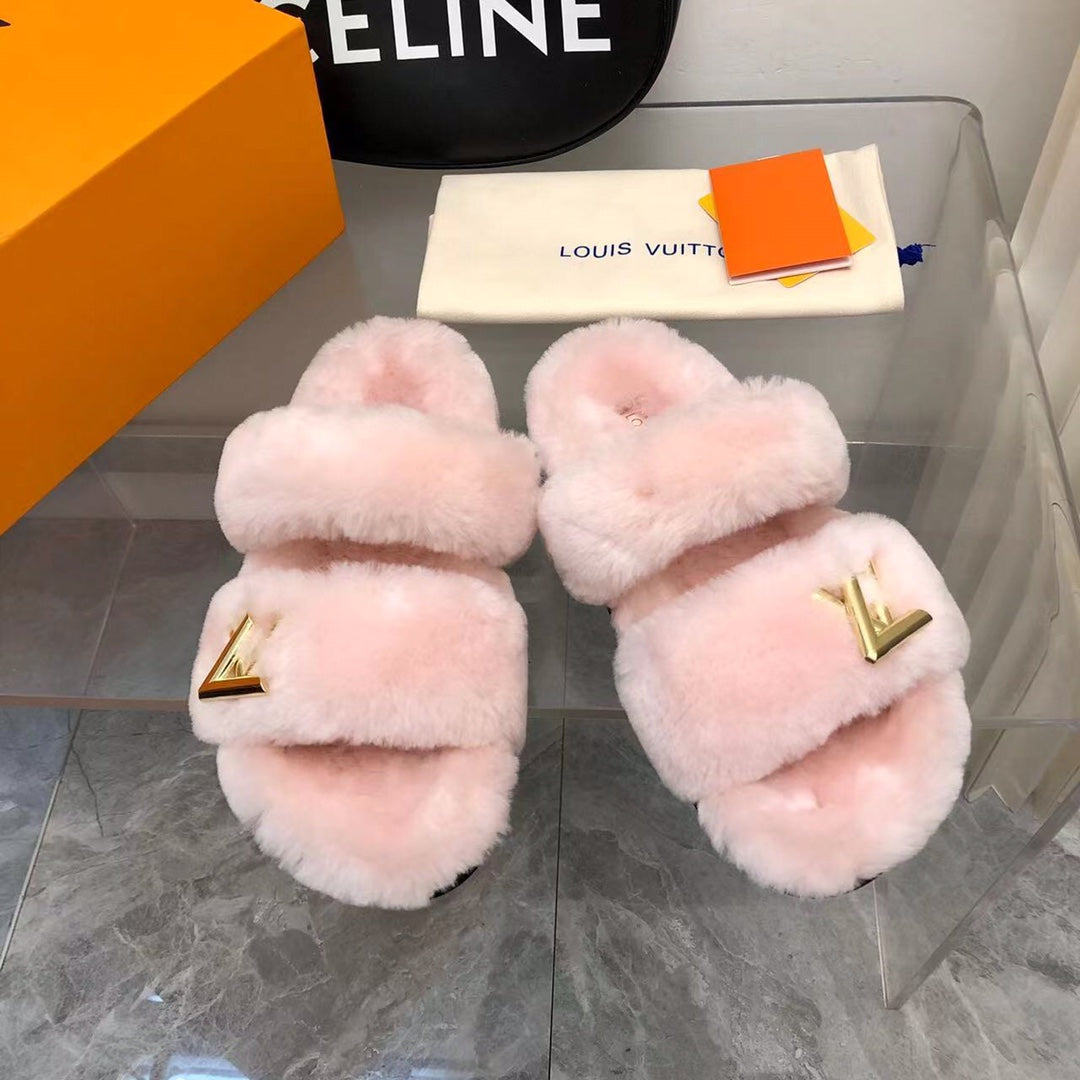 LV Sunset Comfort Flat Mule Pastel Pink Fleece