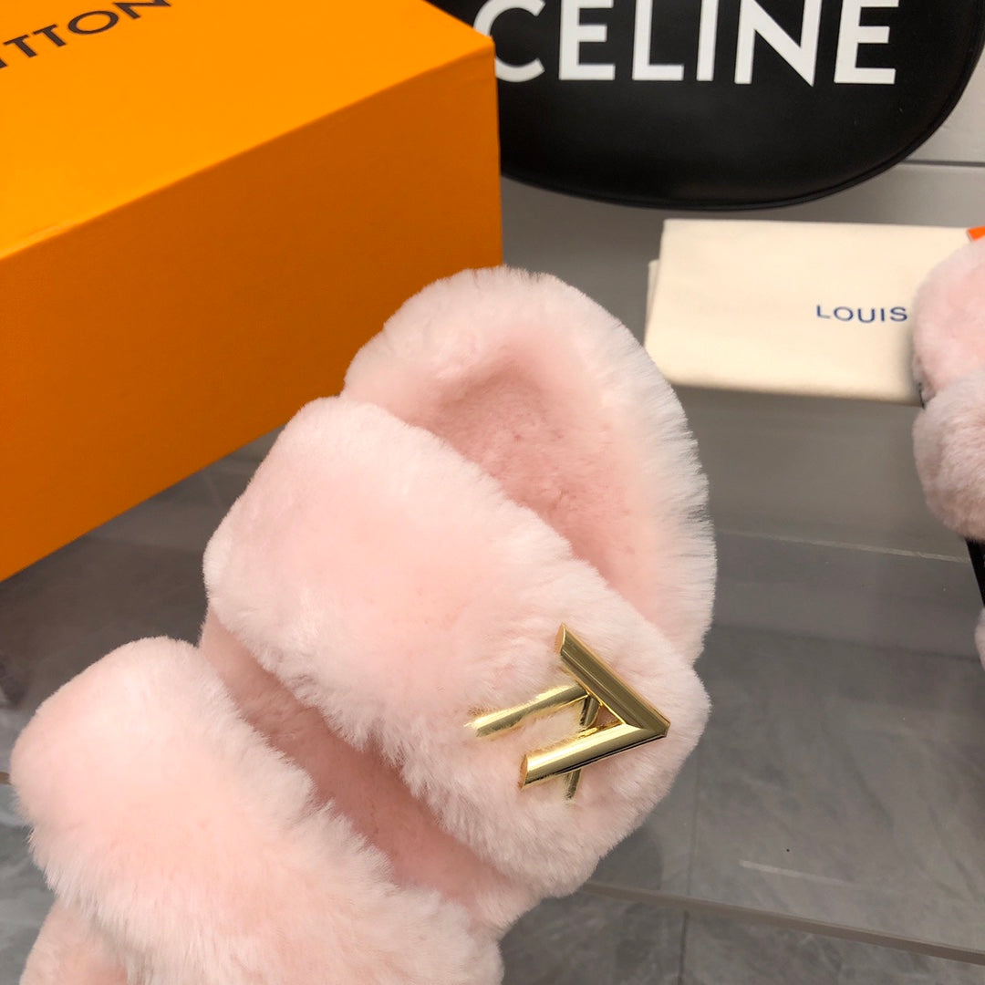 LV Sunset Comfort Flat Mule Pastel Pink Fleece