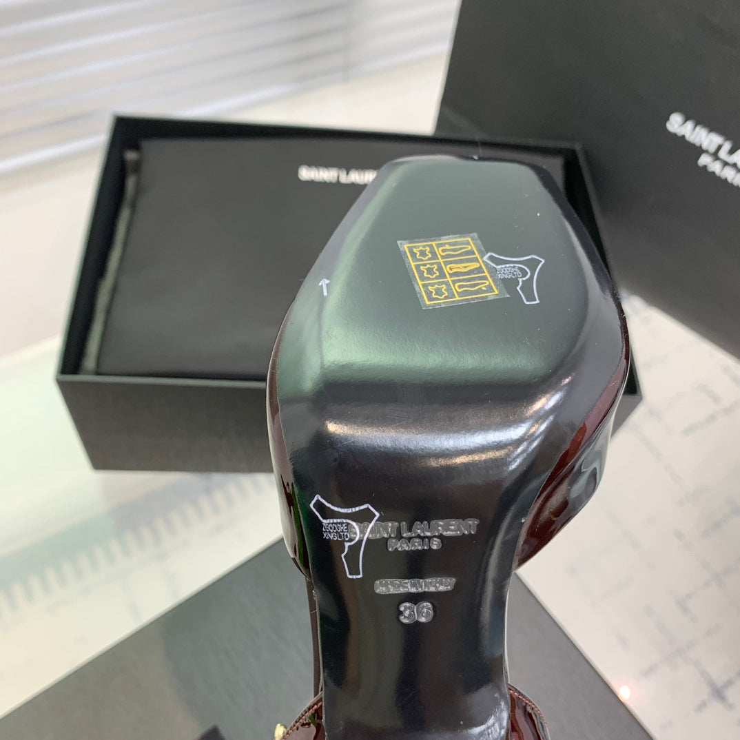 SL FISH MOUTH SANDAL PUMP BERRY POLISHED CALFSKIN