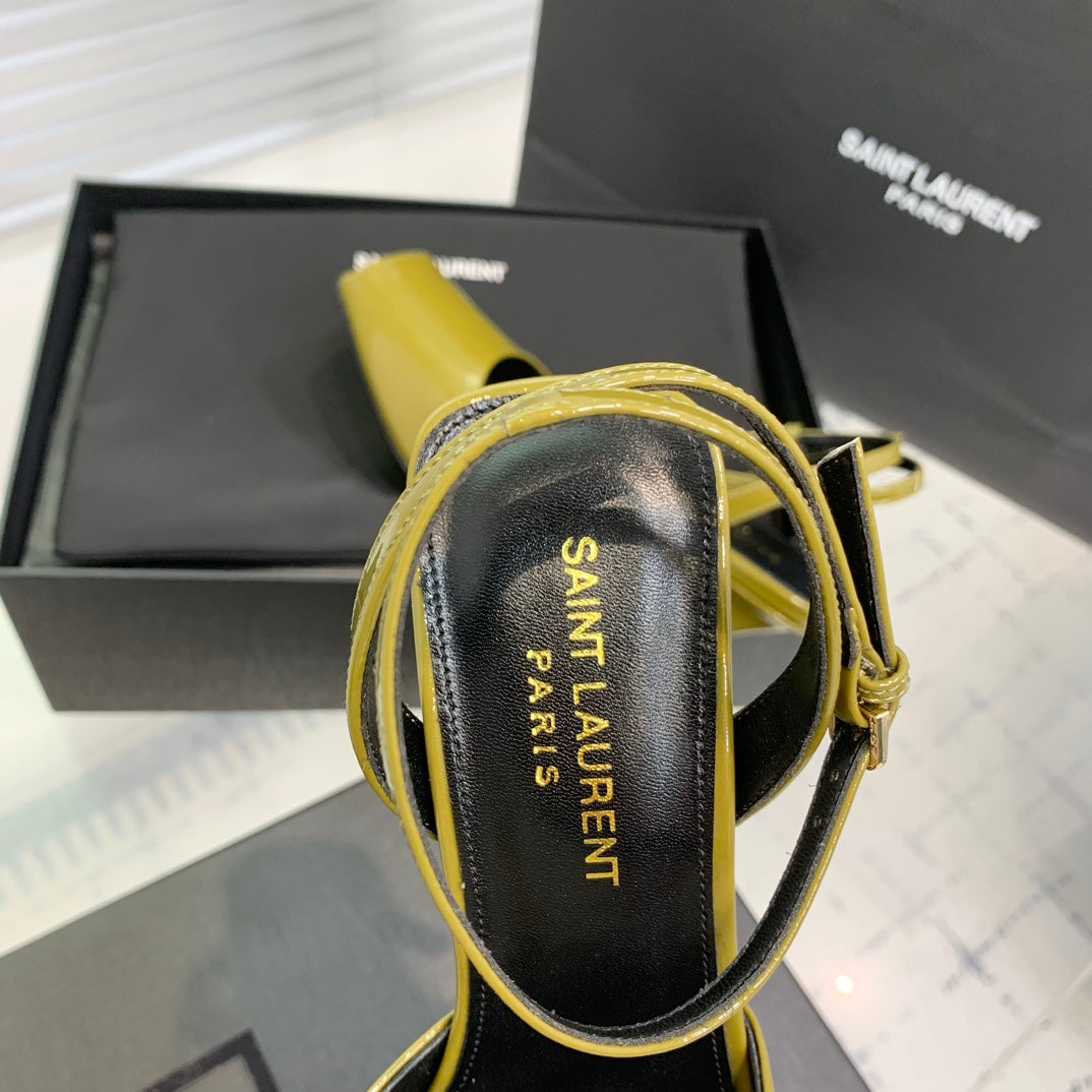 SL FISH MOUTH SANDAL PUMP LEMON POLISHED CALFSKIN