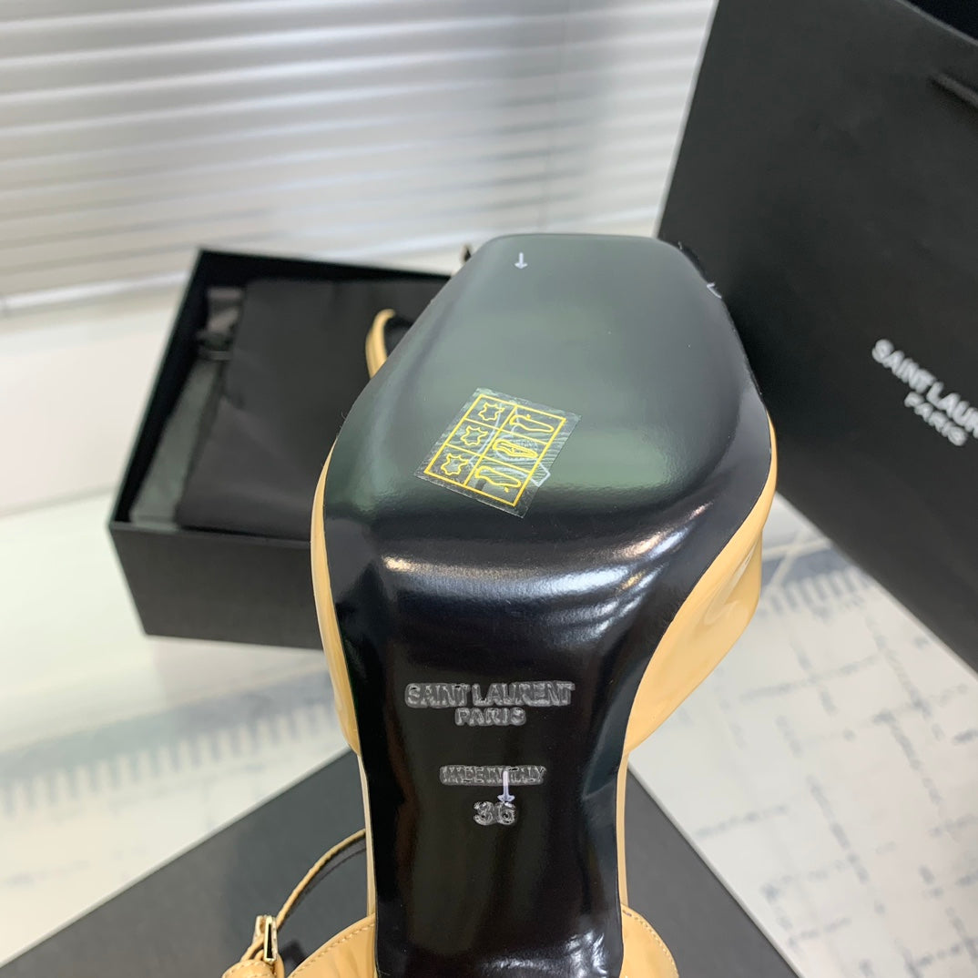 SL FISH MOUTH SANDAL PUMP FLAX POLISHED CALFSKIN