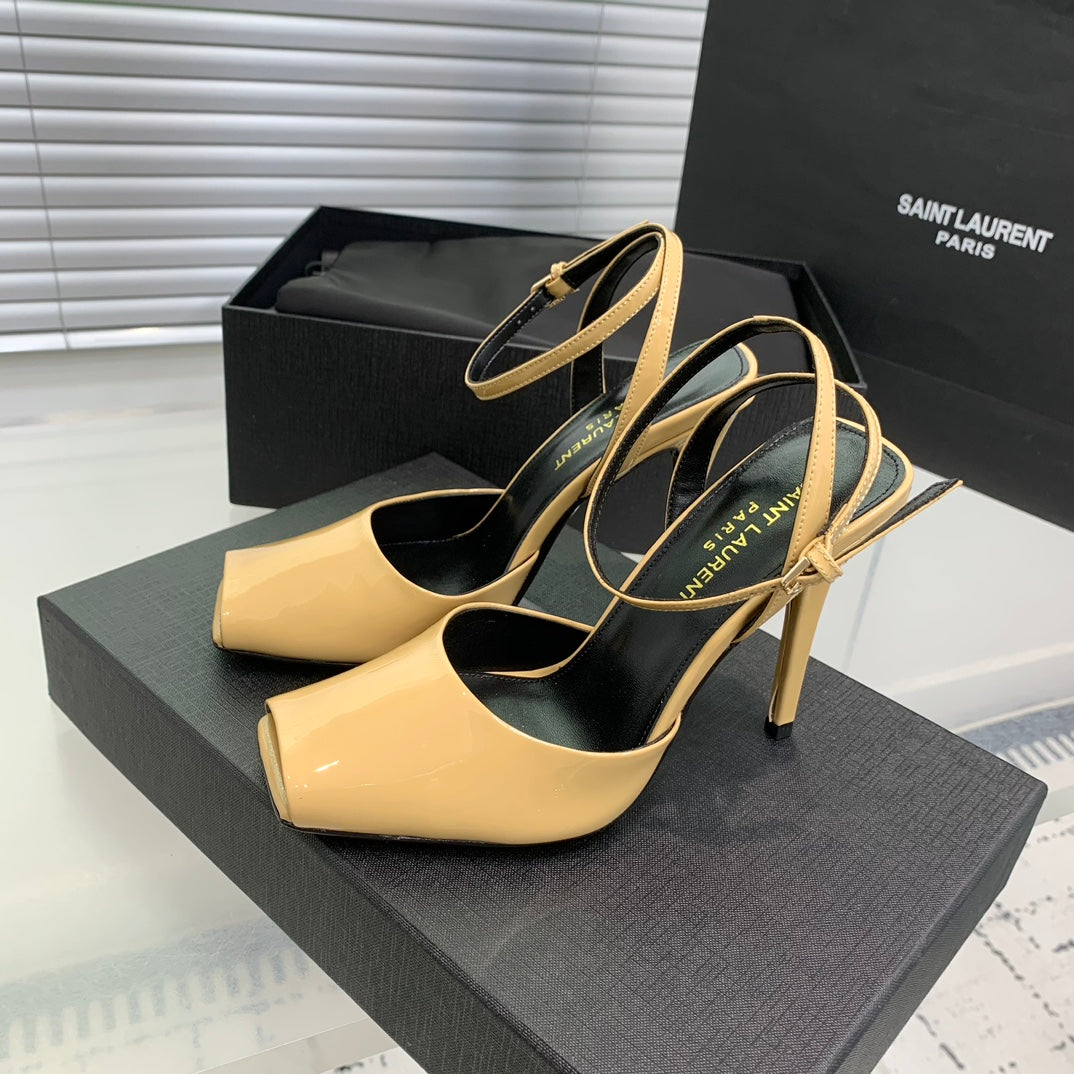 SL FISH MOUTH SANDAL PUMP FLAX POLISHED CALFSKIN