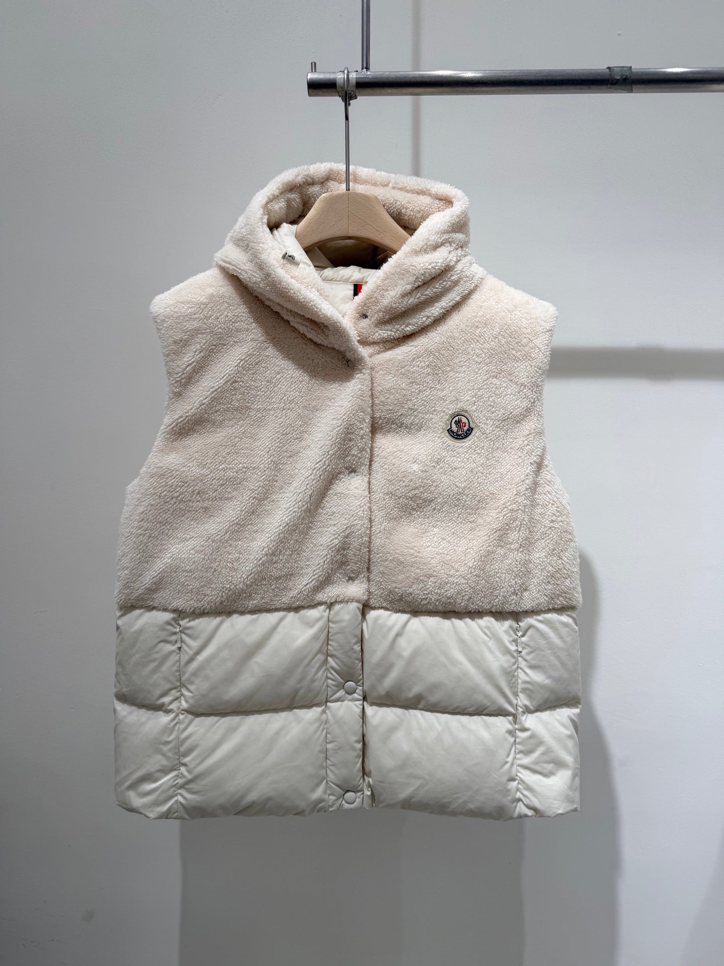 MC 2025 Furry Vest Pink And Cream Lambskin Down