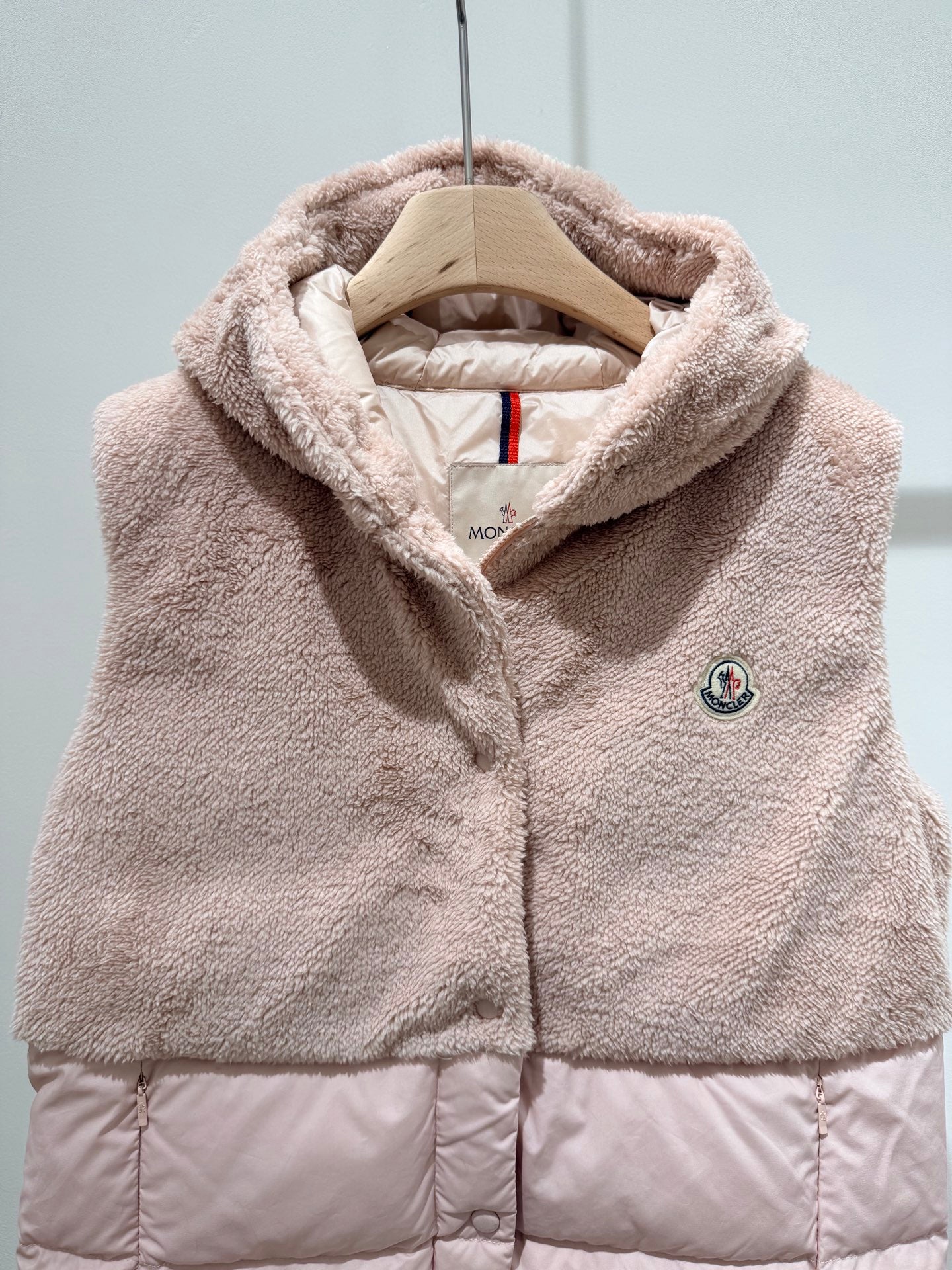 MC 2025 Furry Vest Pink And Cream Lambskin Down