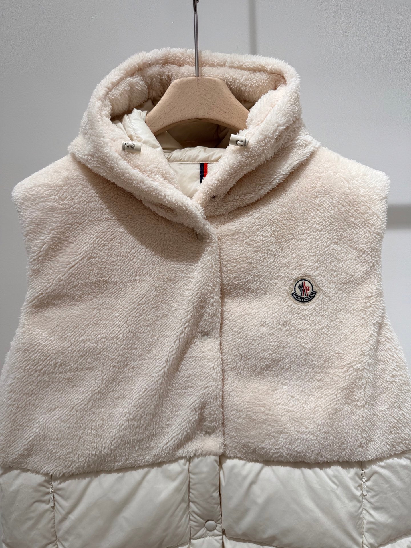MC 2025 Furry Vest Pink And Cream Lambskin Down