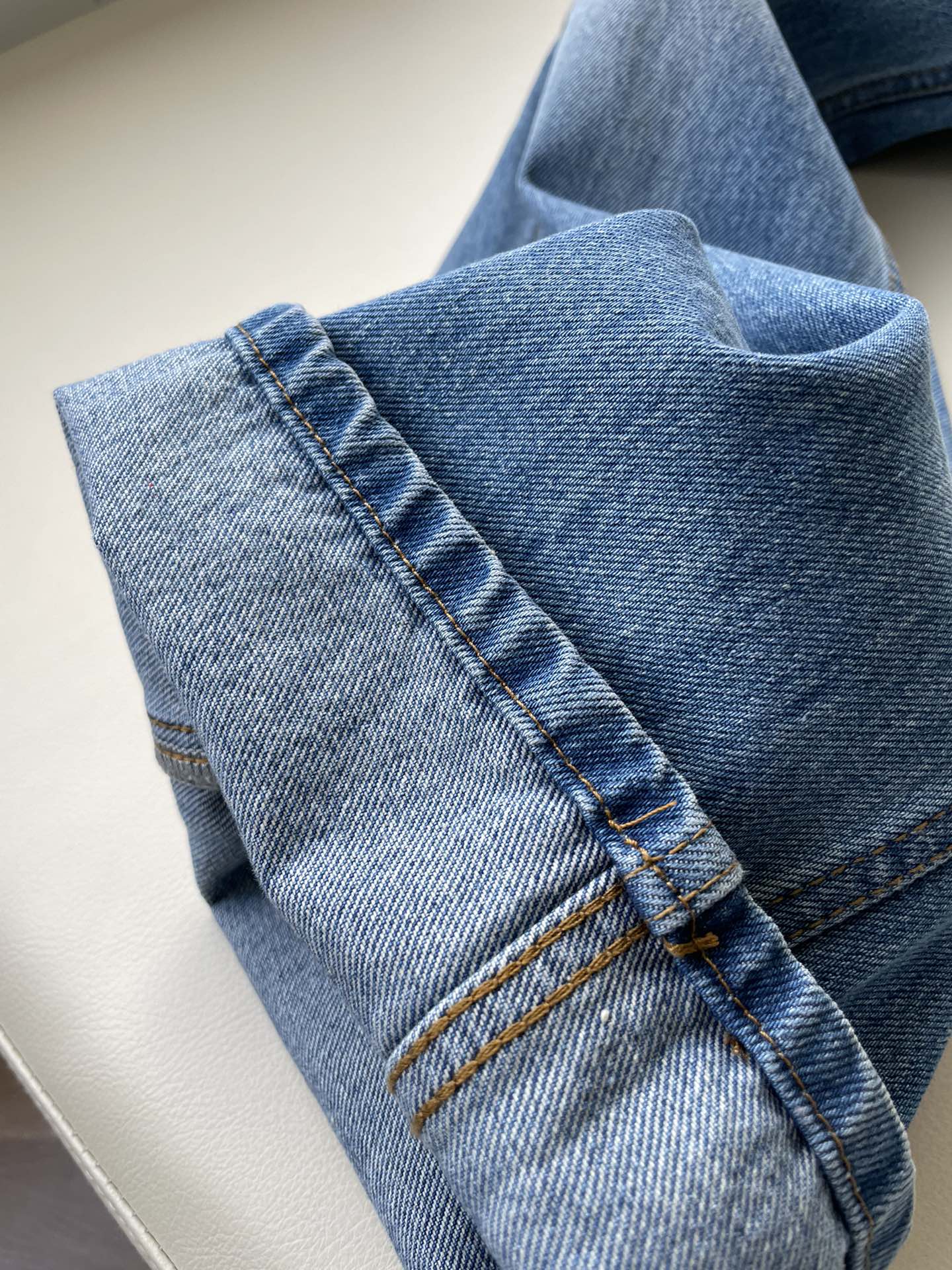 LV Flower Leather Label Straight Jeans Blue Cotton