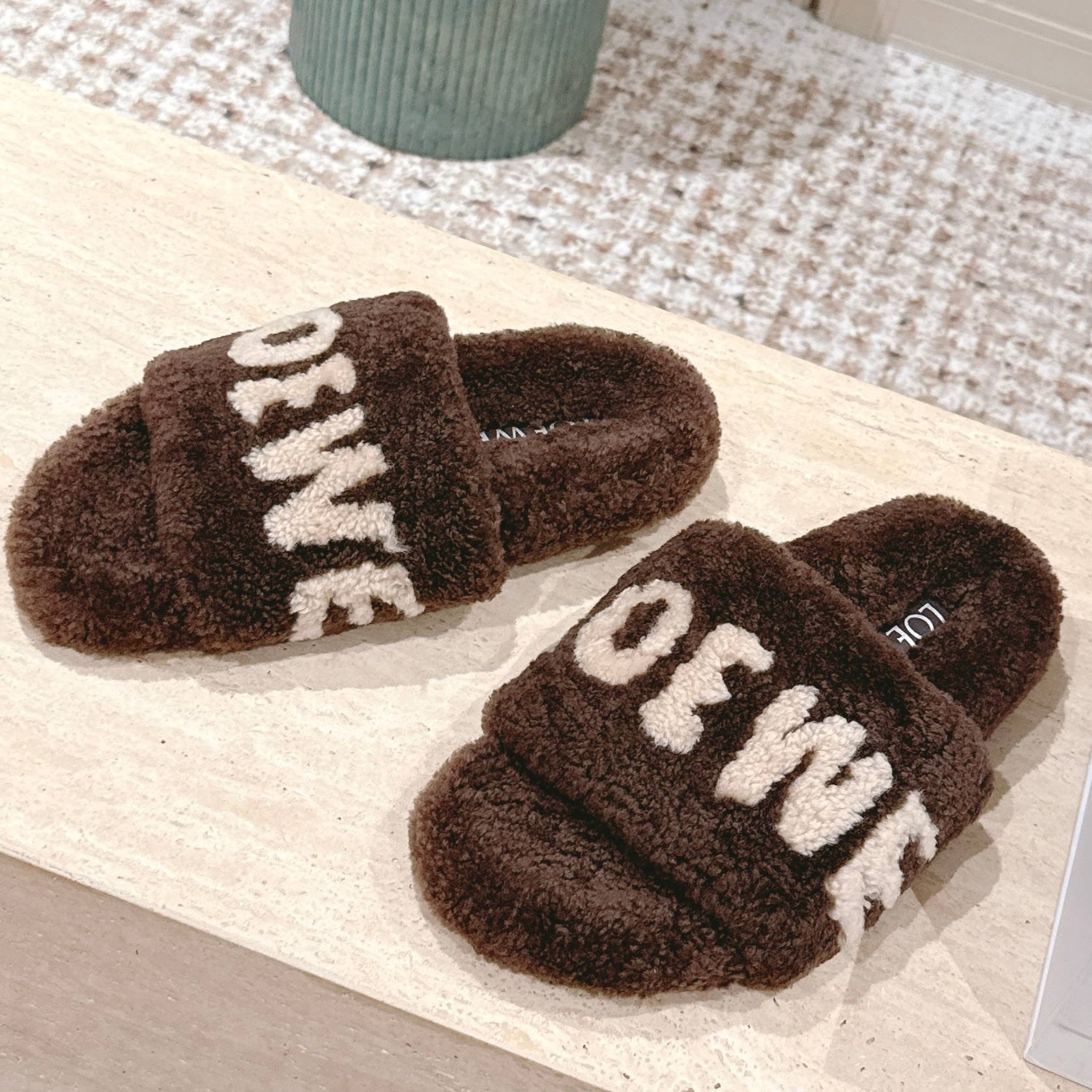 Loewe 2025 Fur Slipper Brown Beige Wool 556013