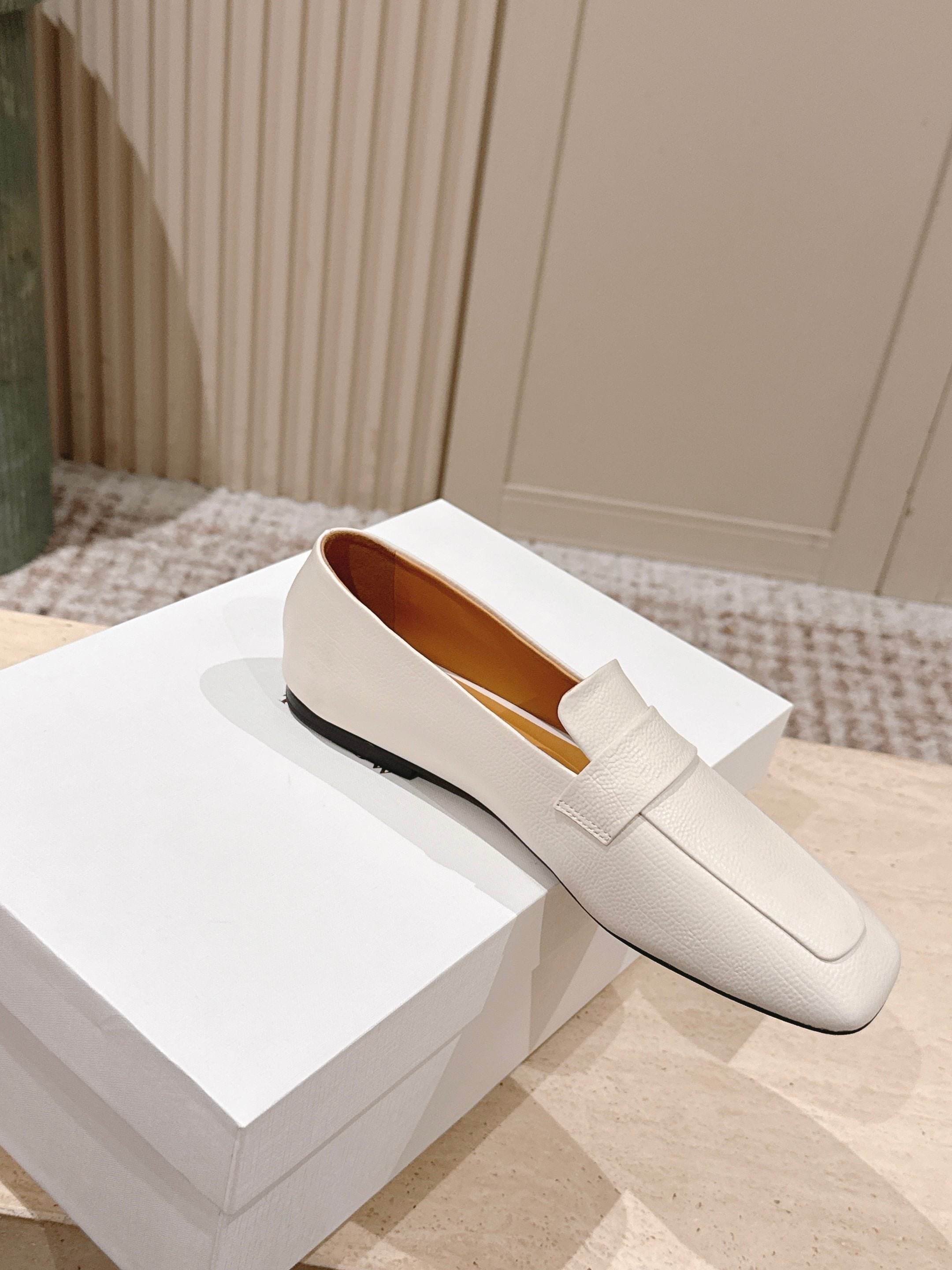 The Row 2025 Square Toe Loafer Cream Sheepskin 556137
