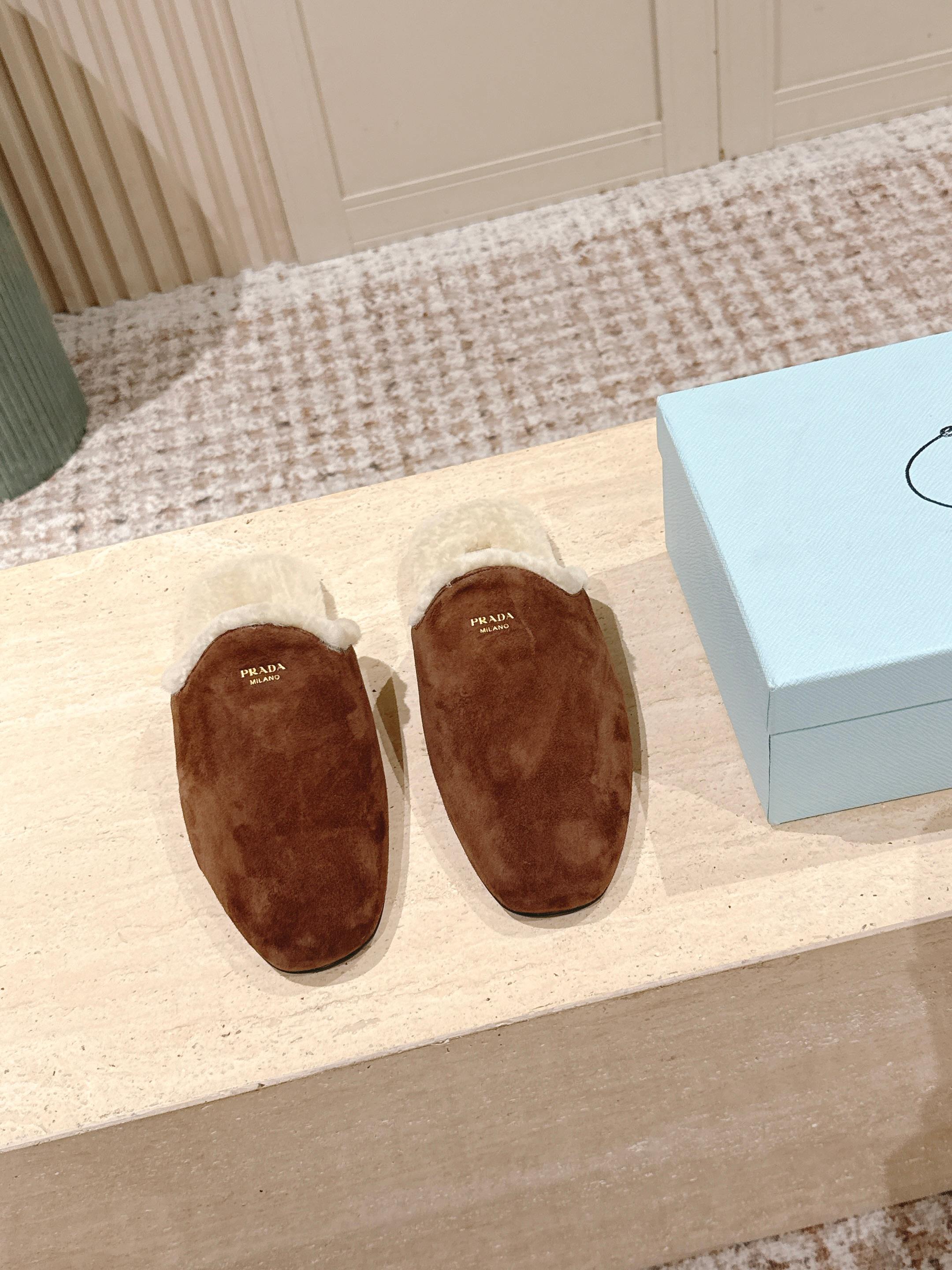 Pra 2025 Mule Brown Beige Suede Wool 556282