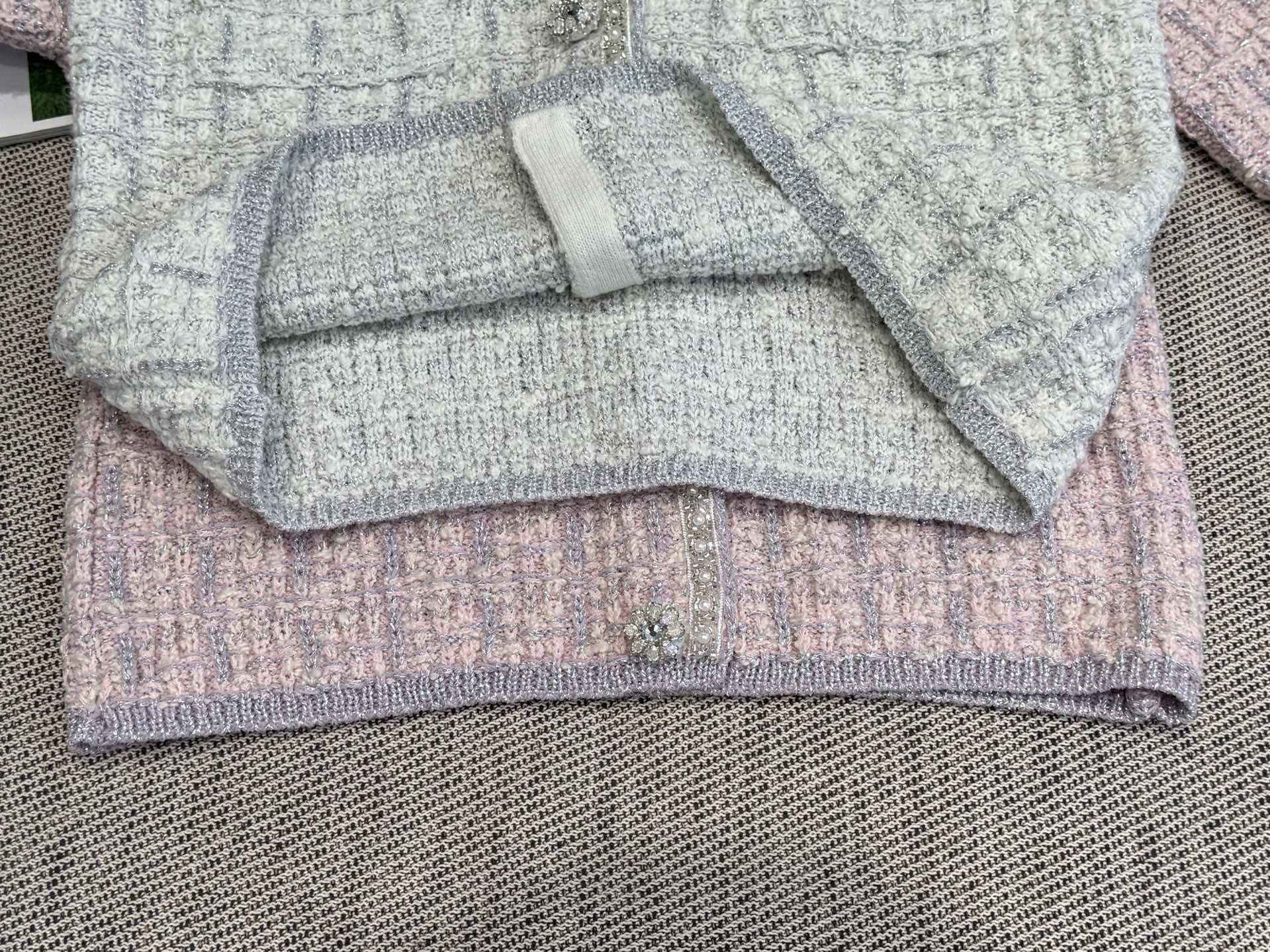 CC Tweed Beaded Coat Pink White Cotton Acrylic 251307