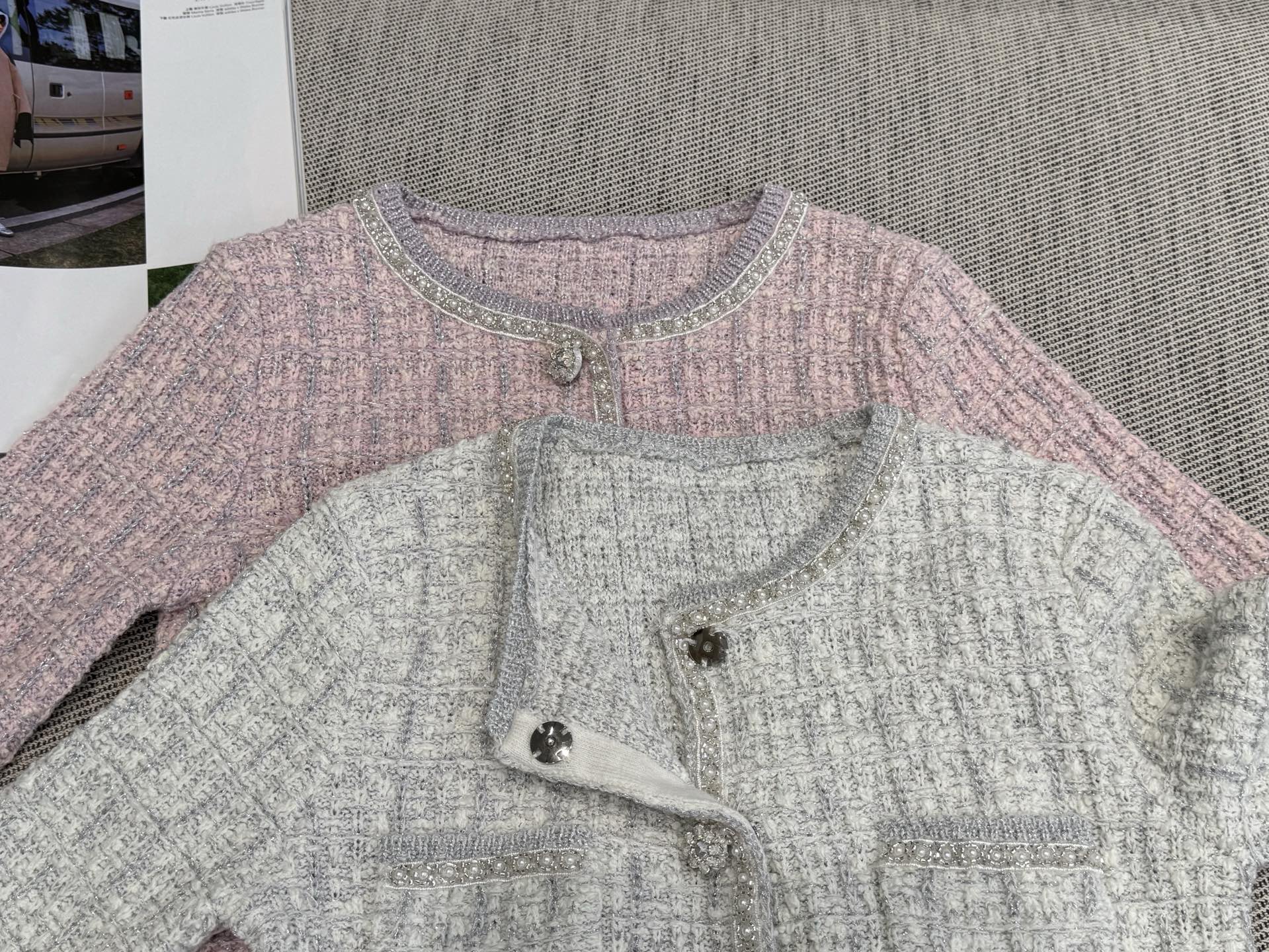 CC Tweed Beaded Coat Pink White Cotton Acrylic 251307