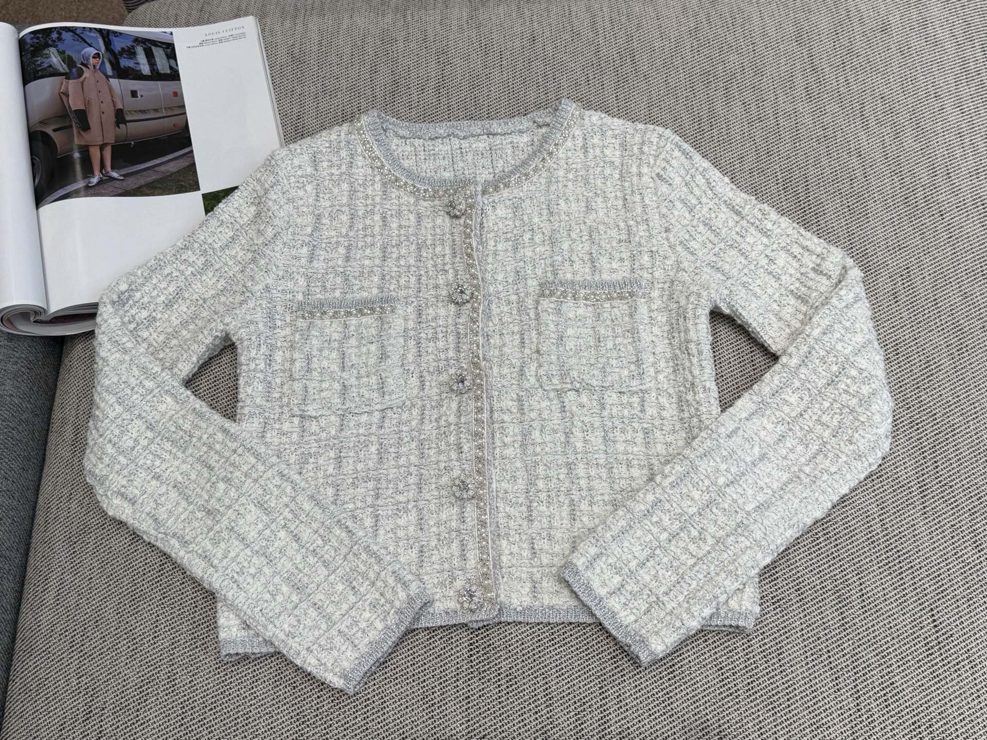 CC Tweed Beaded Coat Pink White Cotton Acrylic 251307