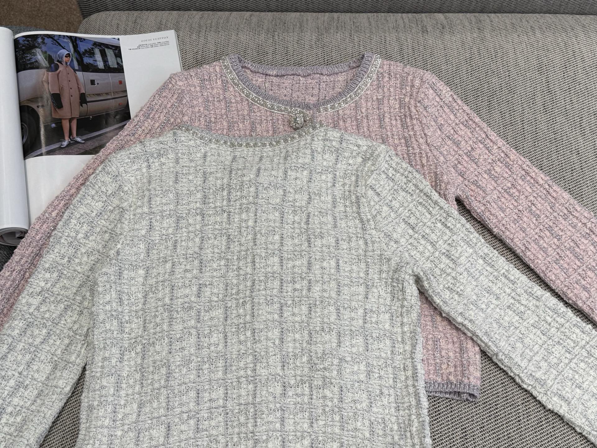 CC Tweed Beaded Coat Pink White Cotton Acrylic 251307