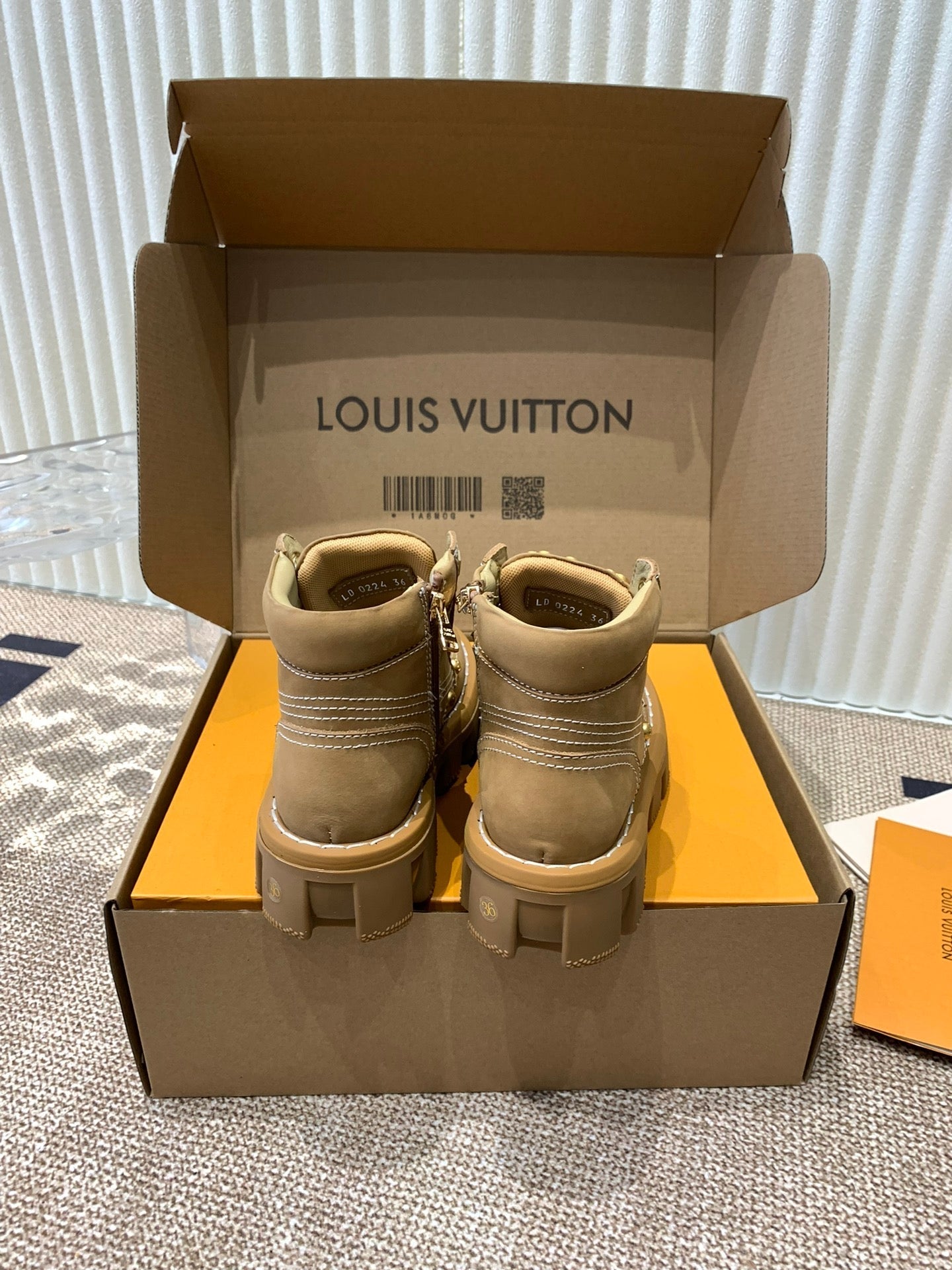LV Checker Ankle Boots Beige Nubuck Calfskin