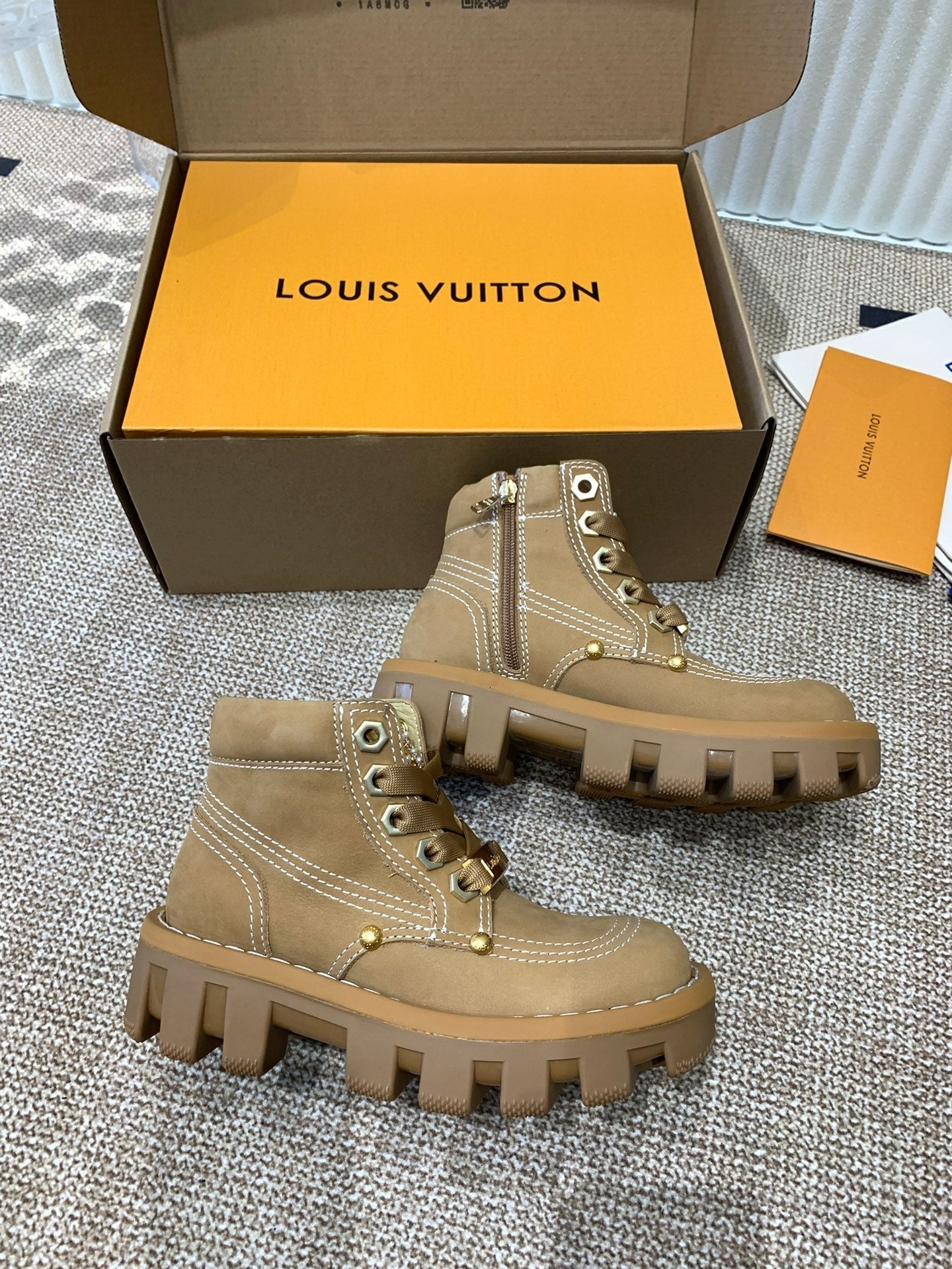 LV Checker Ankle Boots Beige Nubuck Calfskin