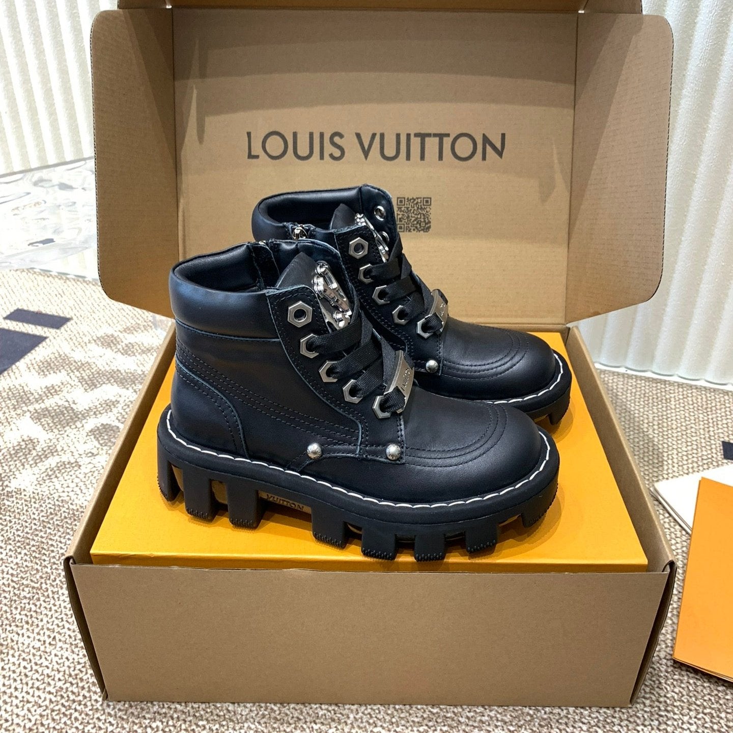 LV Checker Ankle Boots Black Cowhide