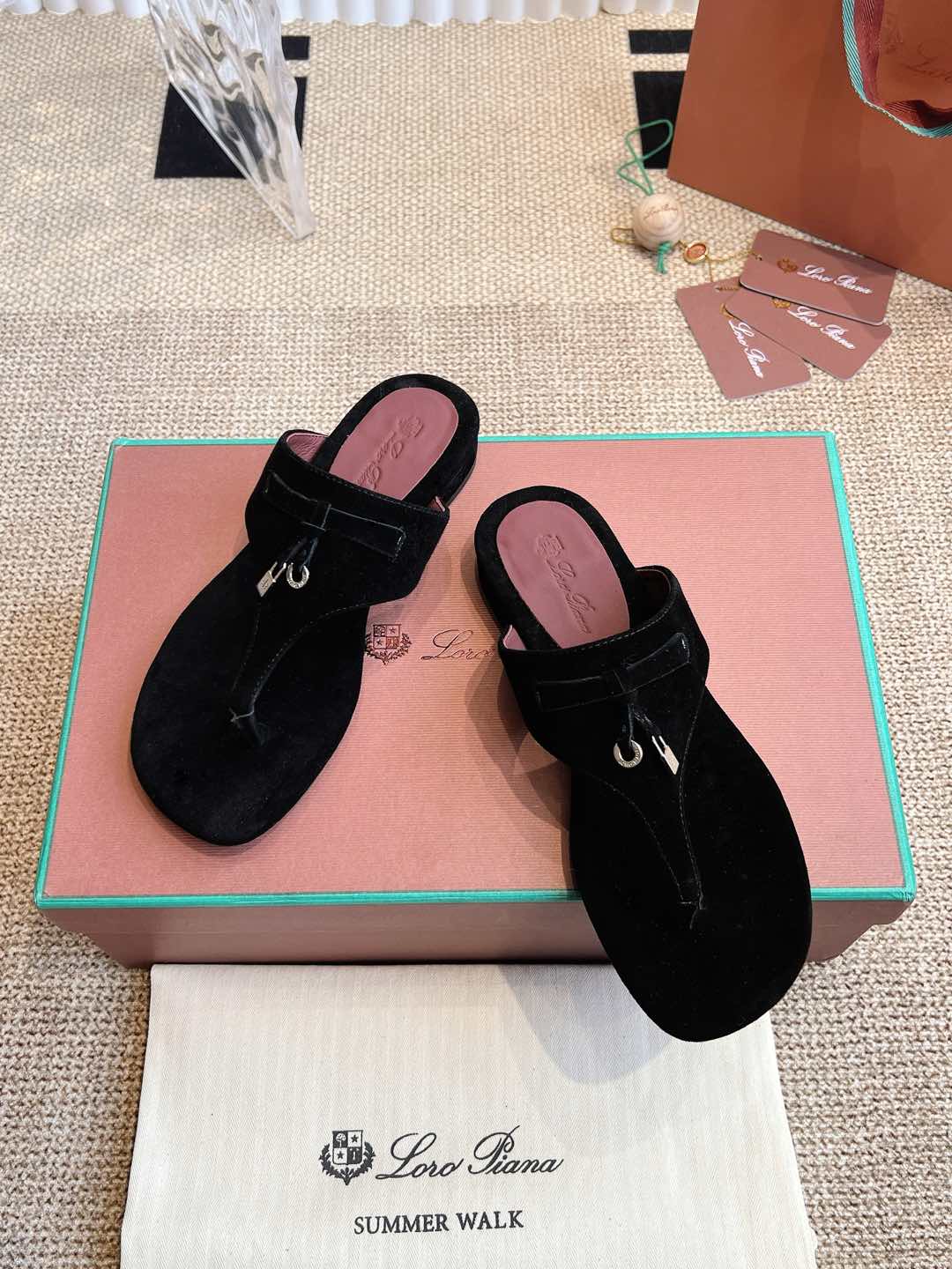 LP 25C Thong Slide Sandal Black Suede 208112