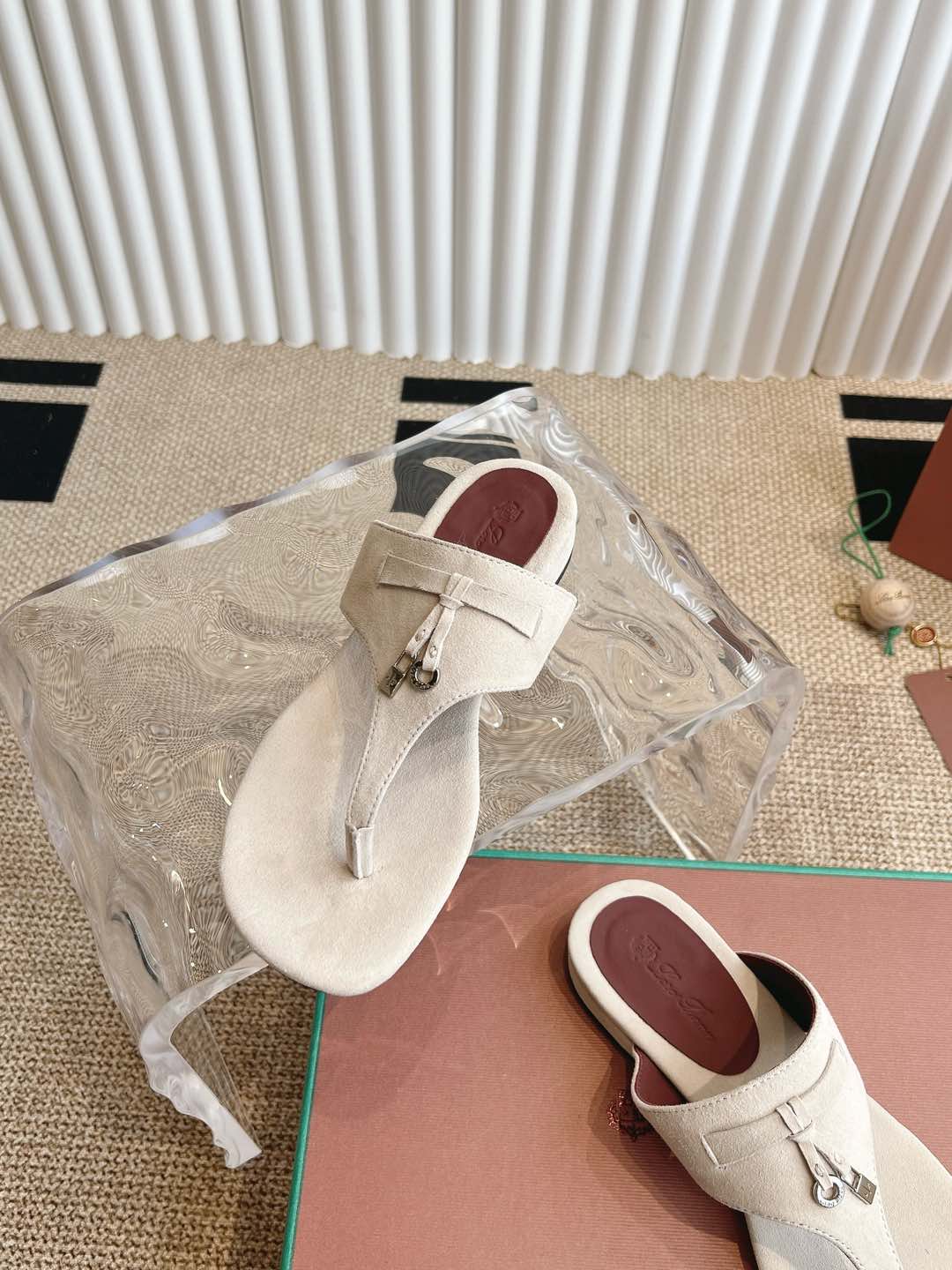 LP 25C Thong Slide Sandal White Suede 208108