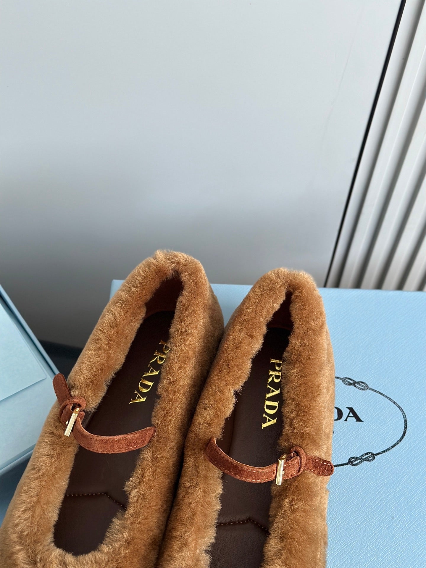 Prada 25s Mary Jane Ballet Flats Caramel Brown Wool 538455