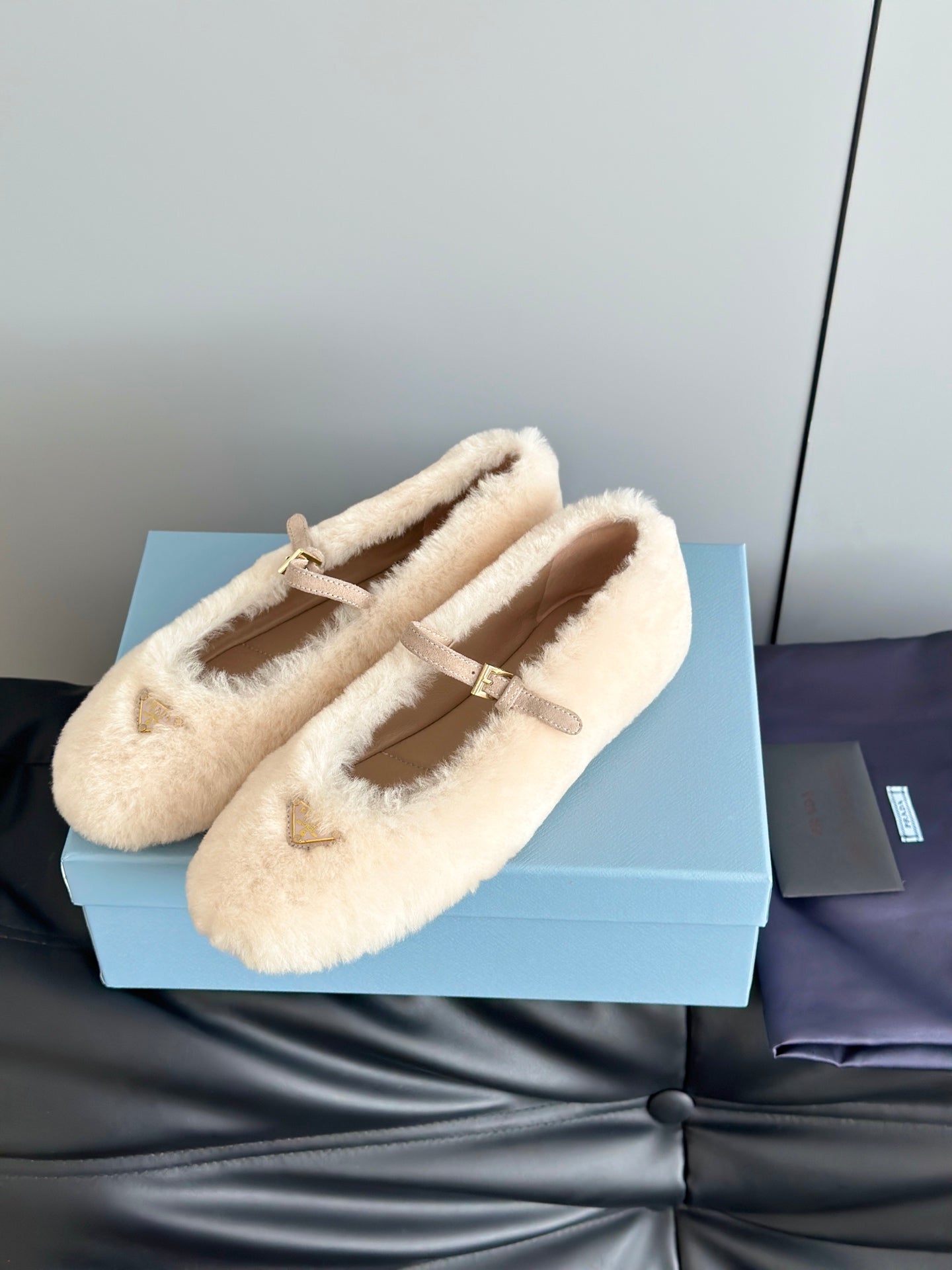 Prada 25s Mary Jane Ballet Flats White Wool 538456