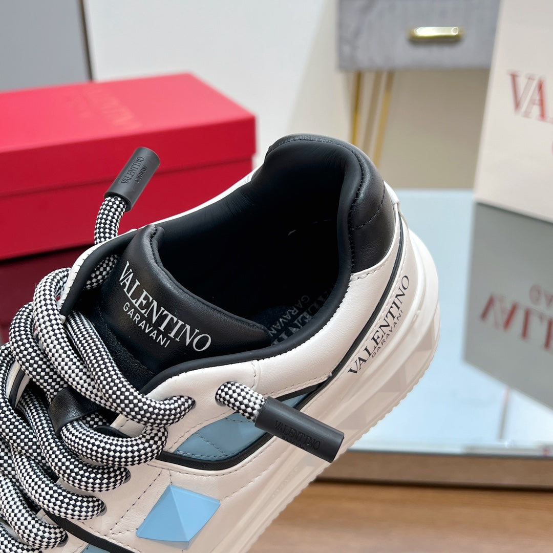 VT 2025 Garavani Sneakers White Black Blue Cowhide 546975