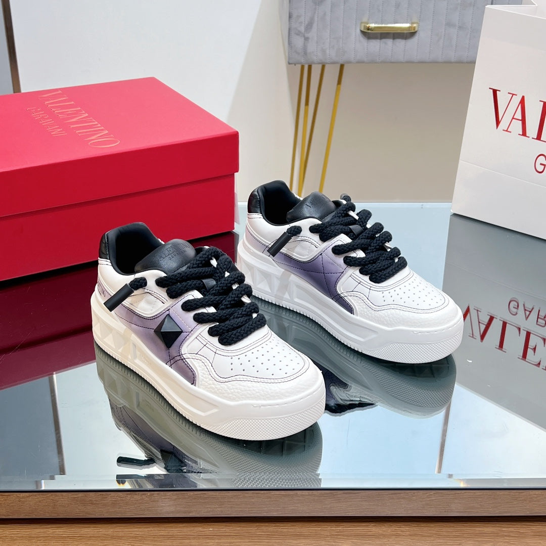 VT 2025 Garavani Sneakers White Black Purple Cowhide 546974