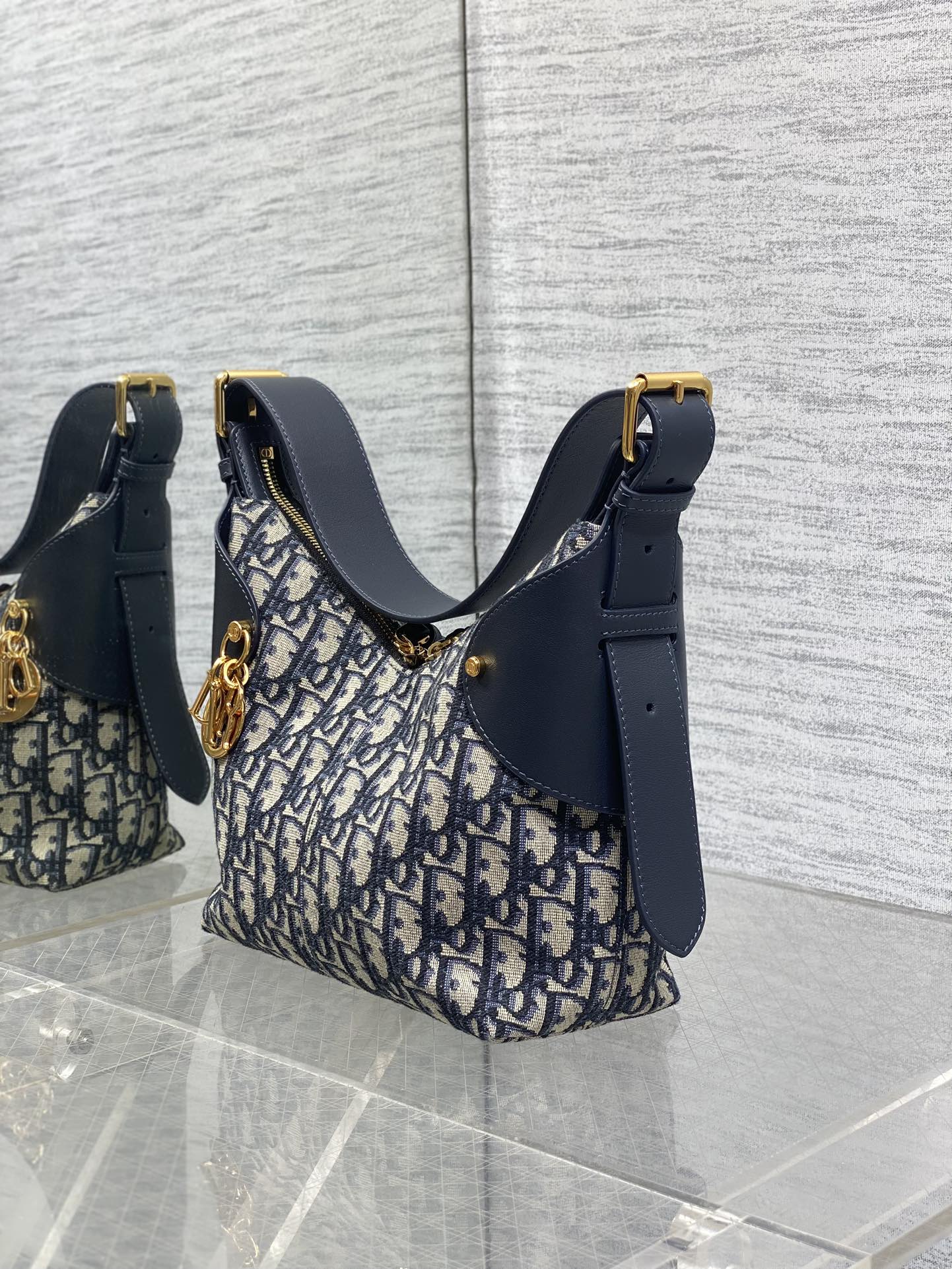 Dior 2025 Voyage Bag 23cm Navy Blue mix Beige Canvas Leather 270572