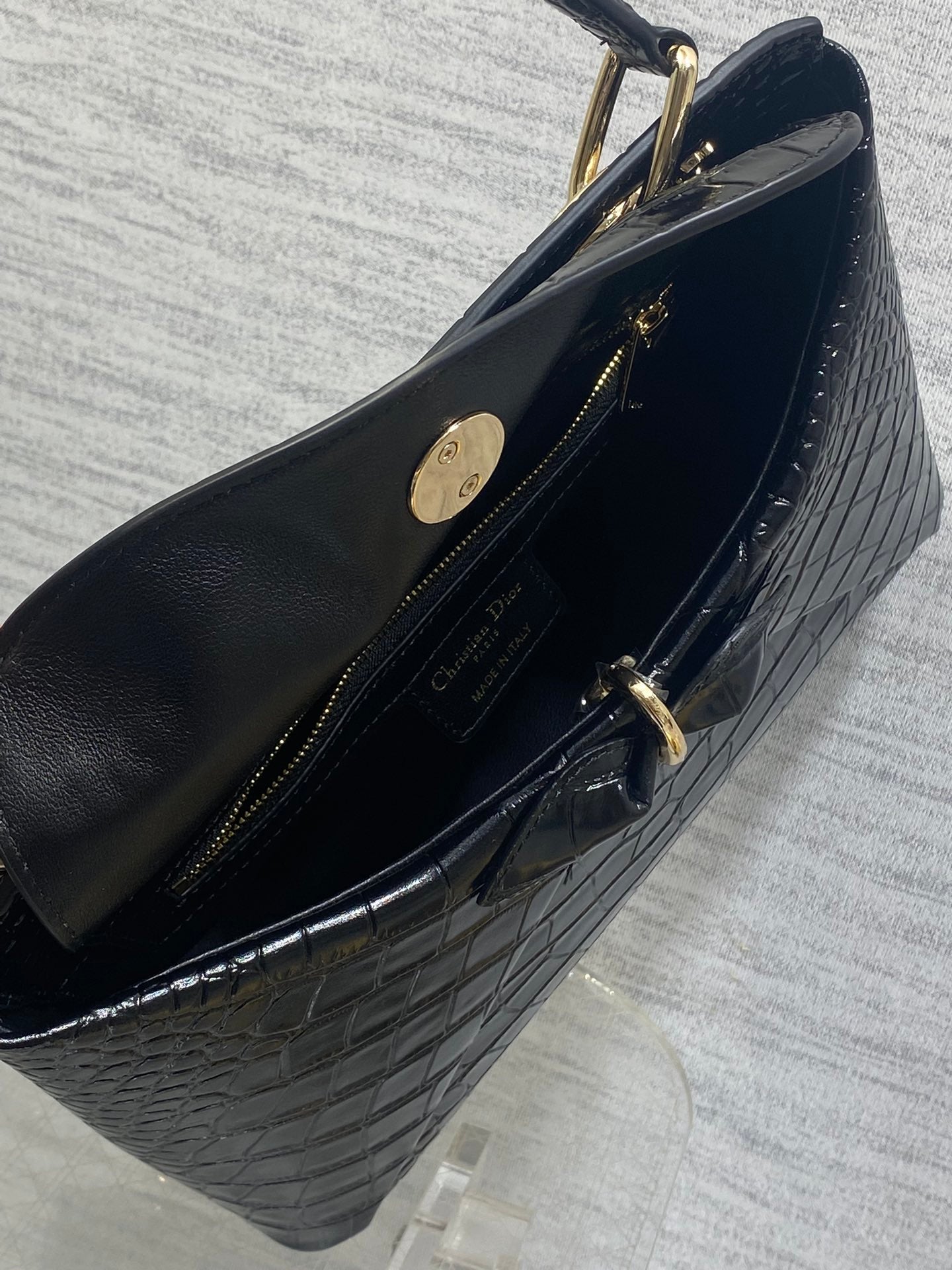 Dior 2025 Crocodile Pattern Bag 28cm Black Leather 272521