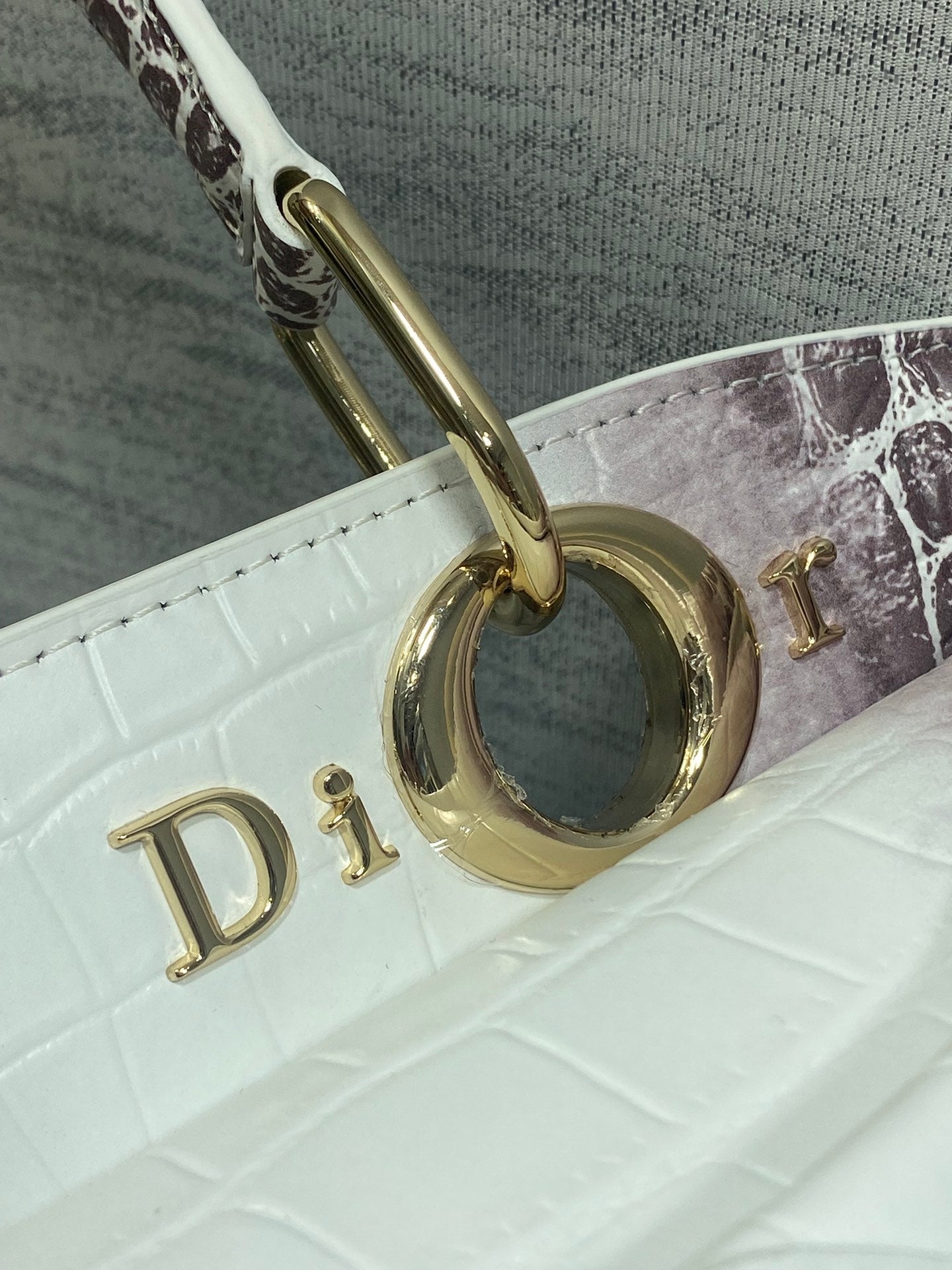 Dior 2025 Crocodile Pattern Bag 28cm White Purple Leather 272527