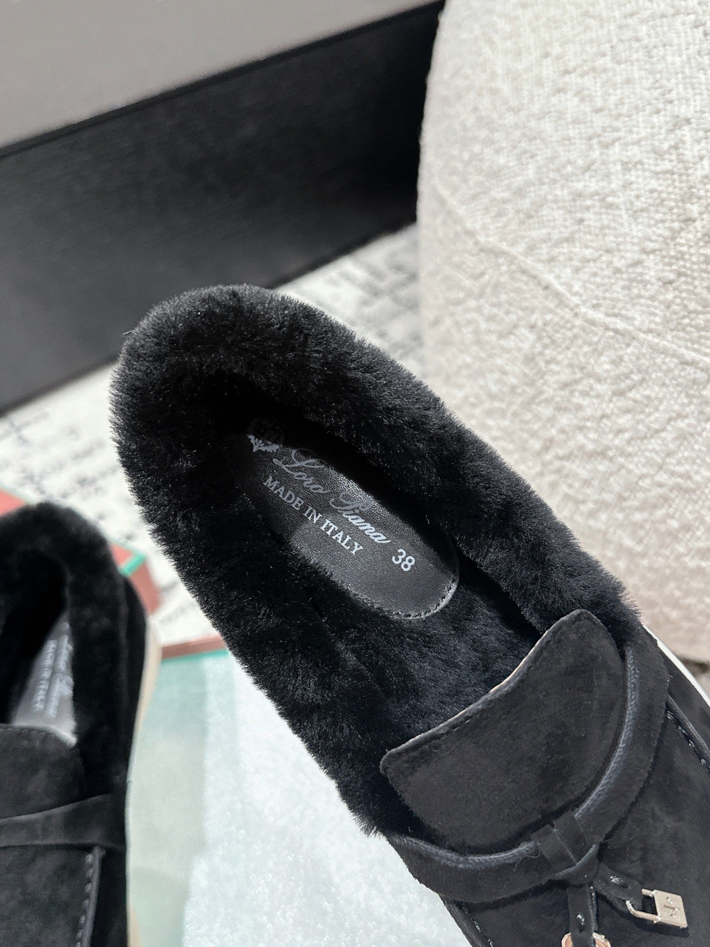 LP Summer Charms Walk Loafers In Black Suede With Rabbit Fur Lining 985641