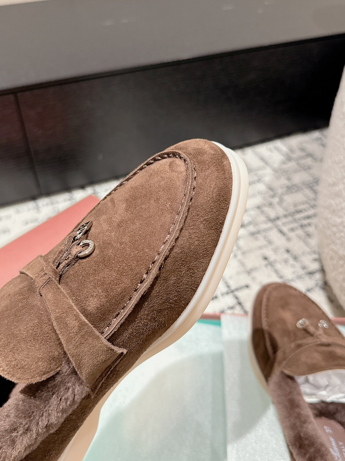 LP Summer Charms Walk Loafers In Earth Brown Suede With Rabbit Fur Lining 985644