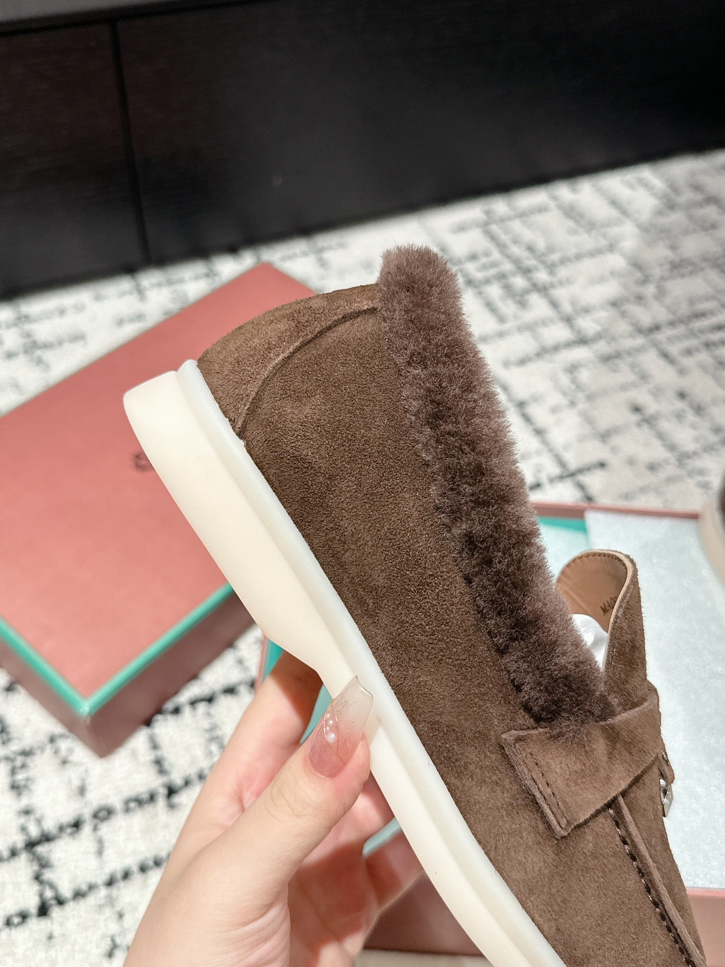 LP Summer Charms Walk Loafers In Earth Brown Suede With Rabbit Fur Lining 985644