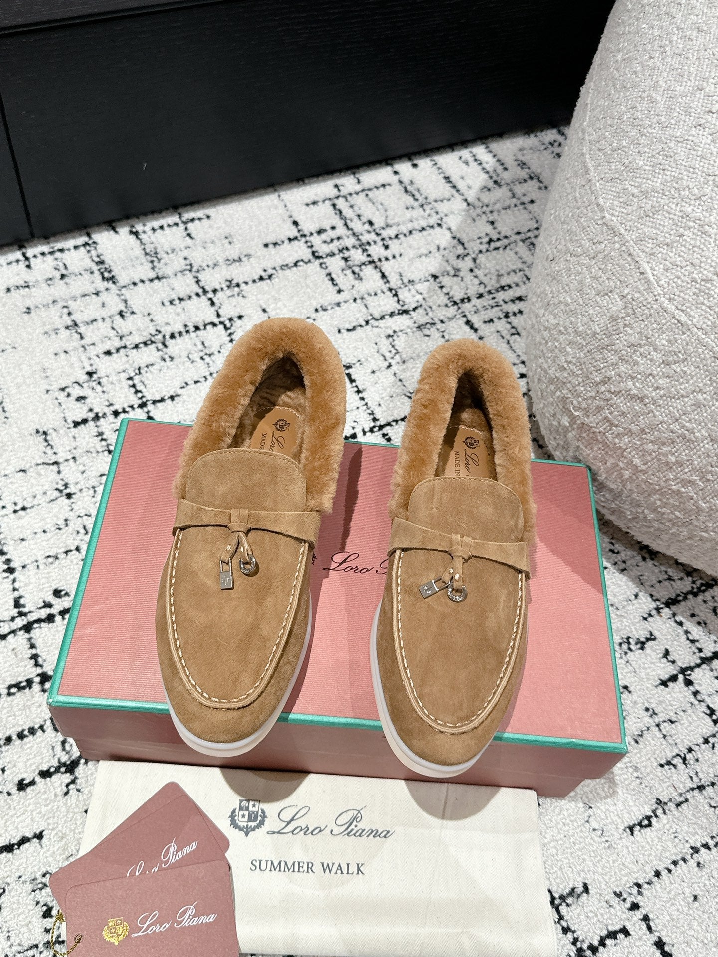 LP Summer Charms Walk Loafers In Brown Peanut Suede With Rabbit Fur Lining 985645