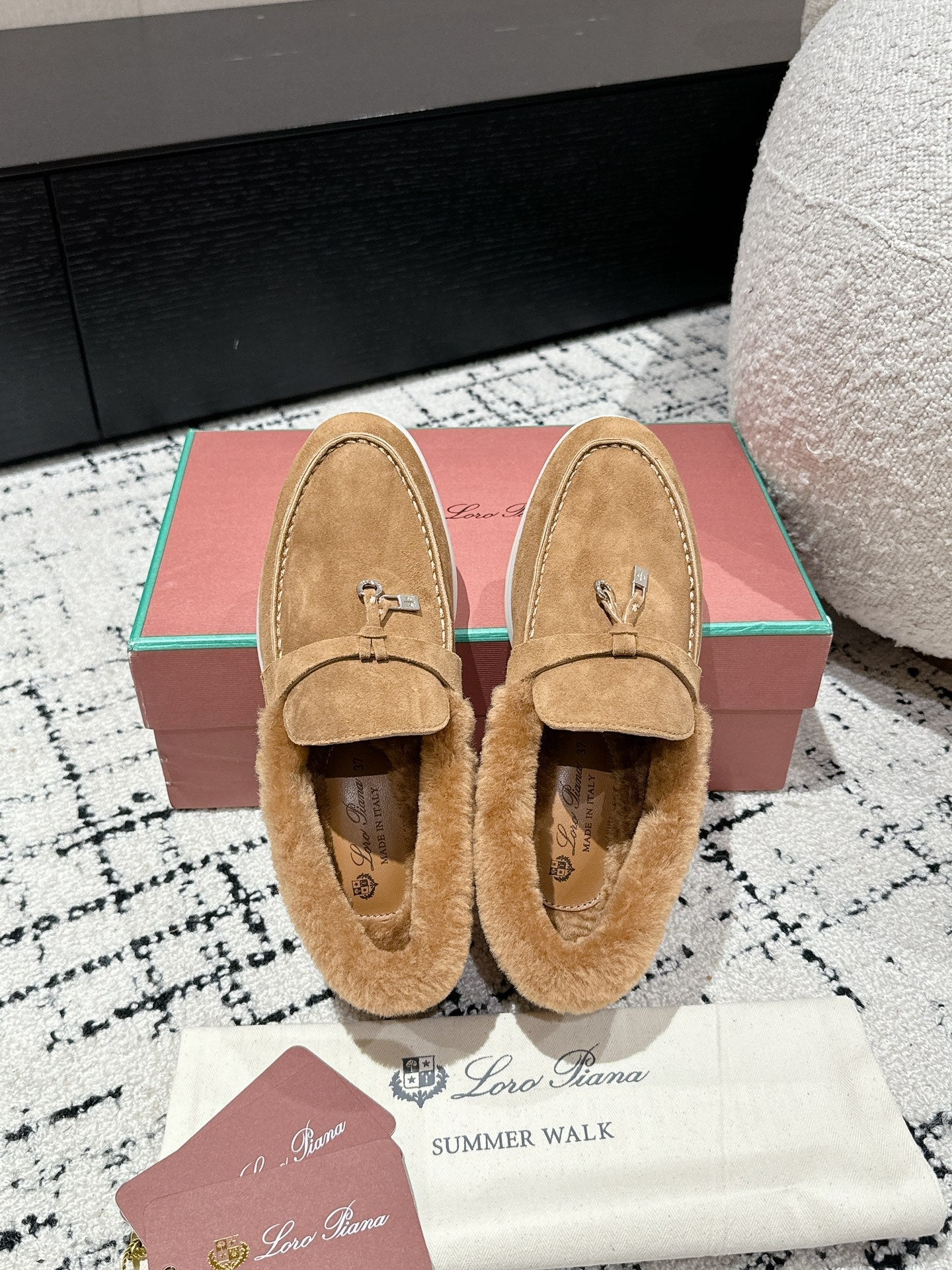 LP Summer Charms Walk Loafers In Brown Peanut Suede With Rabbit Fur Lining 985645