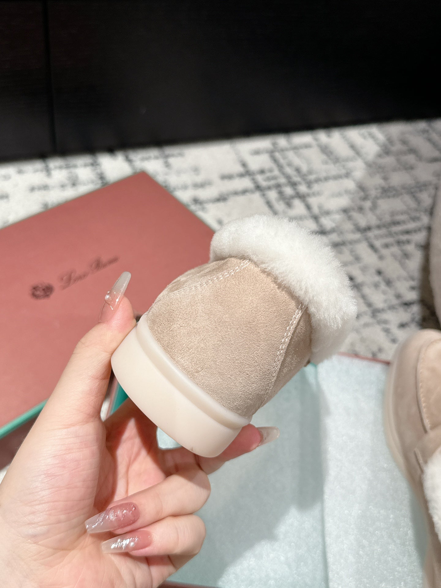 LP Summer Charms Walk Loafers In Almond Beige Mix White Suede With Rabbit Fur Lining 985648