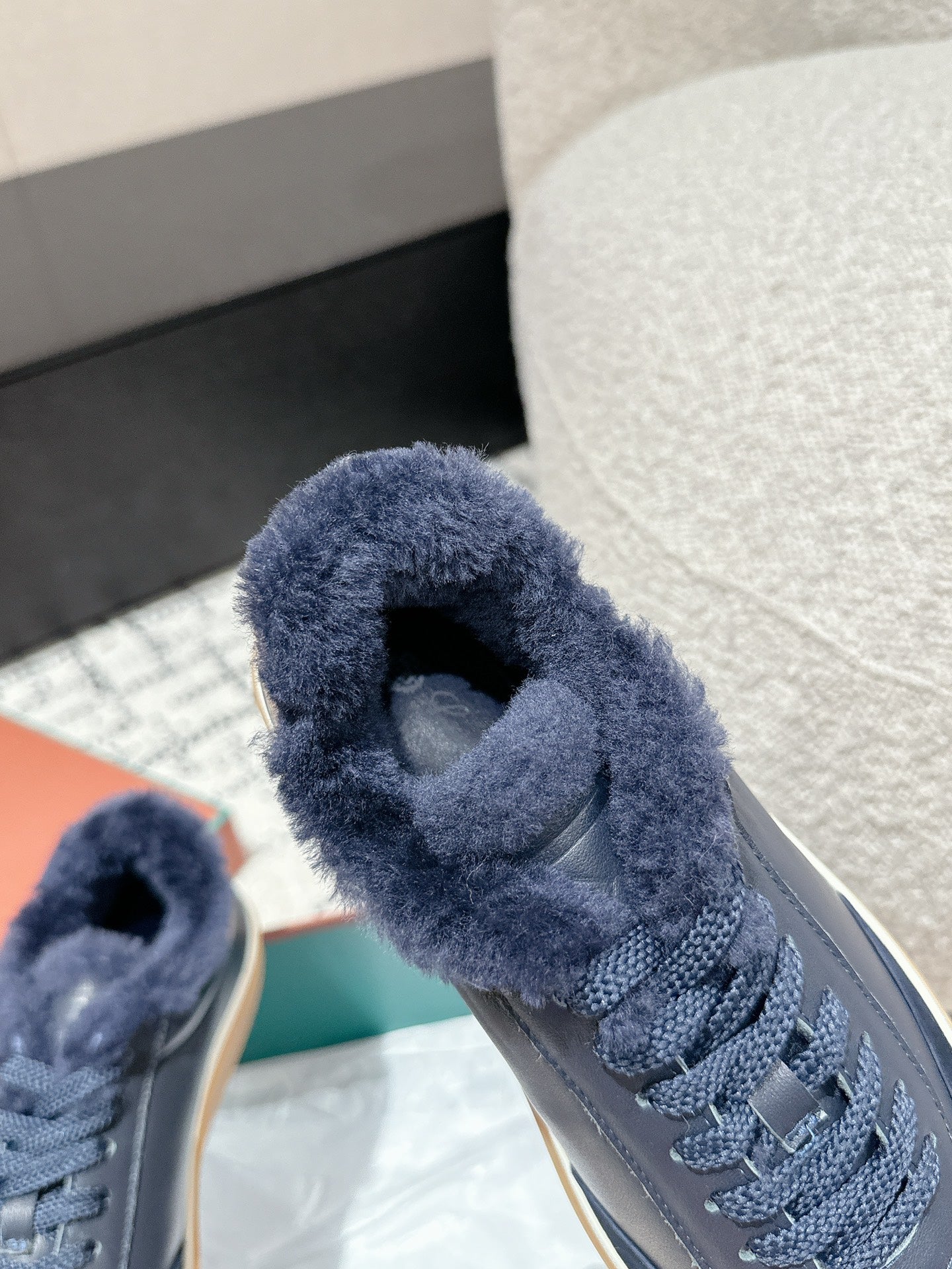 LP Tennis Walk Sneaker In Charcoal Blue Lambskin Lined With Wool Fleece 985658