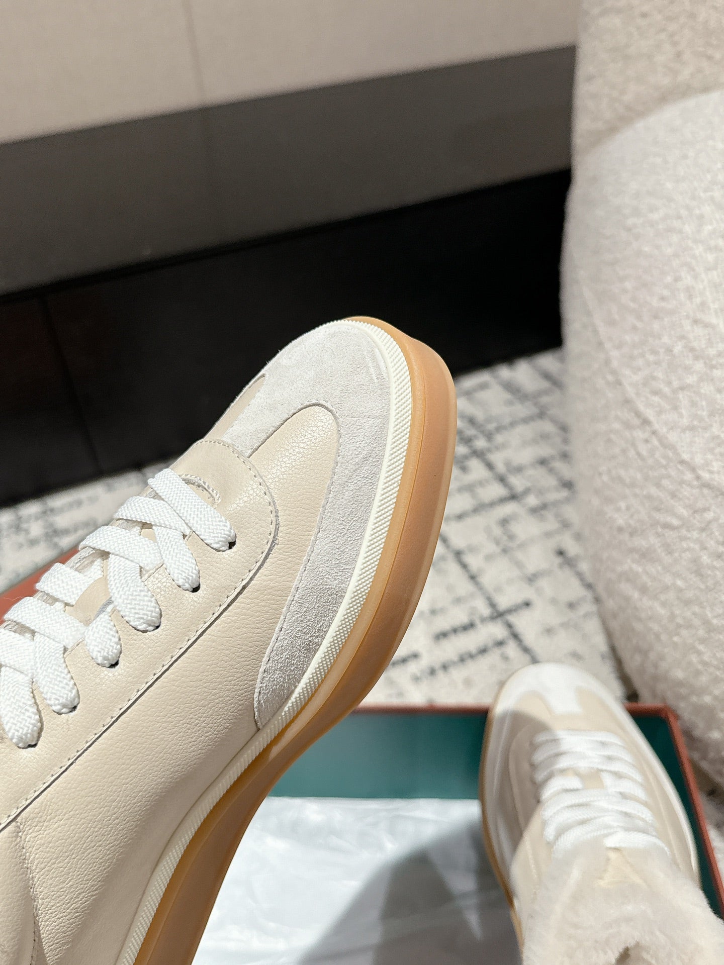 LP Tennis Walk Sneaker In Beige White Lambskin Lined With Wool Fleece 985660