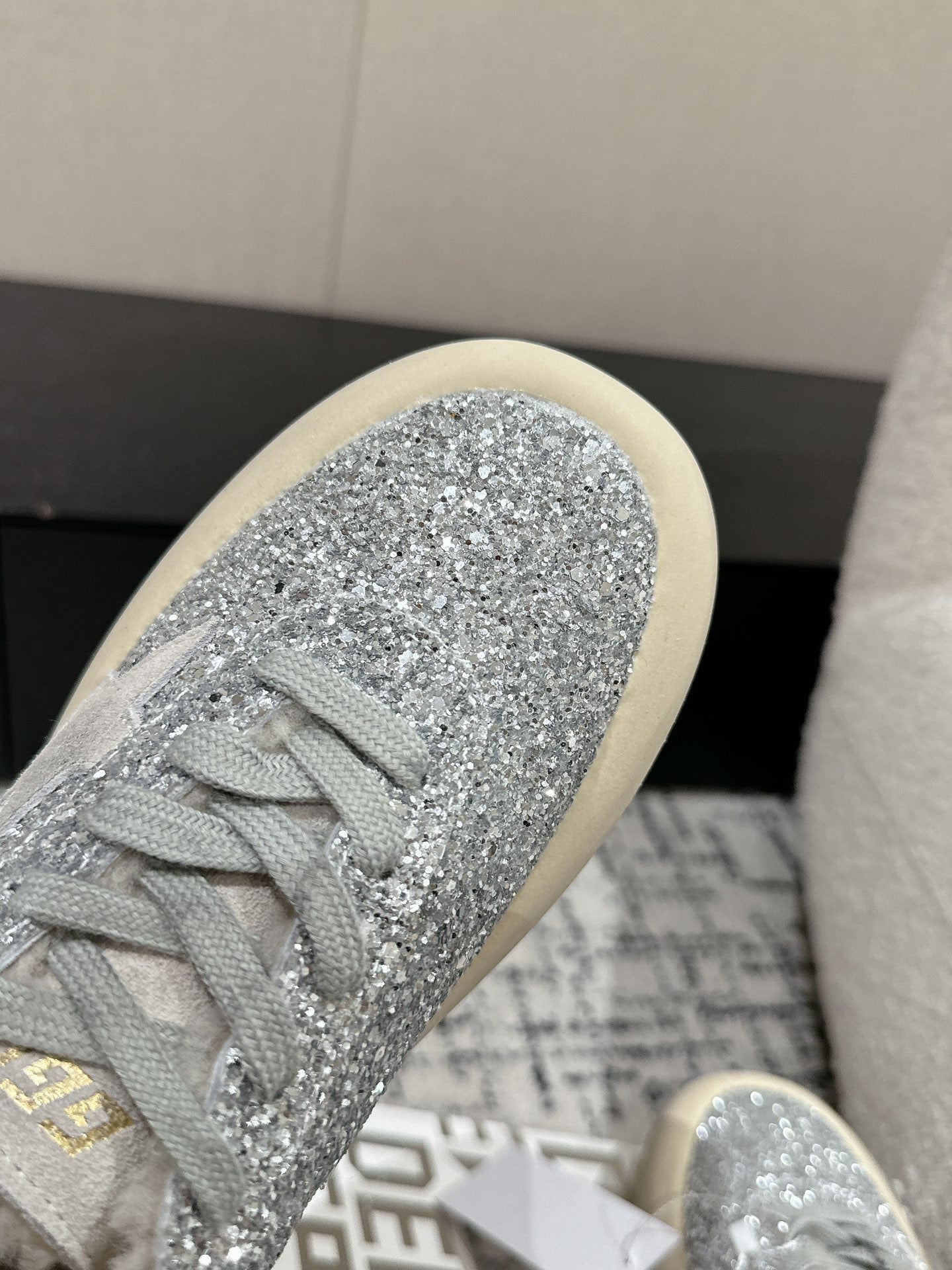 Golden Goose 2025 Space-Star Sabot Sneaker Silver Beige Glitter Wool 141174