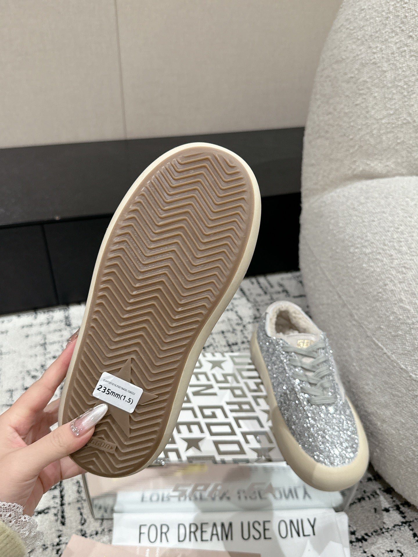 Golden Goose 2025 Space-Star Sabot Sneaker Silver Beige Glitter Wool 141174