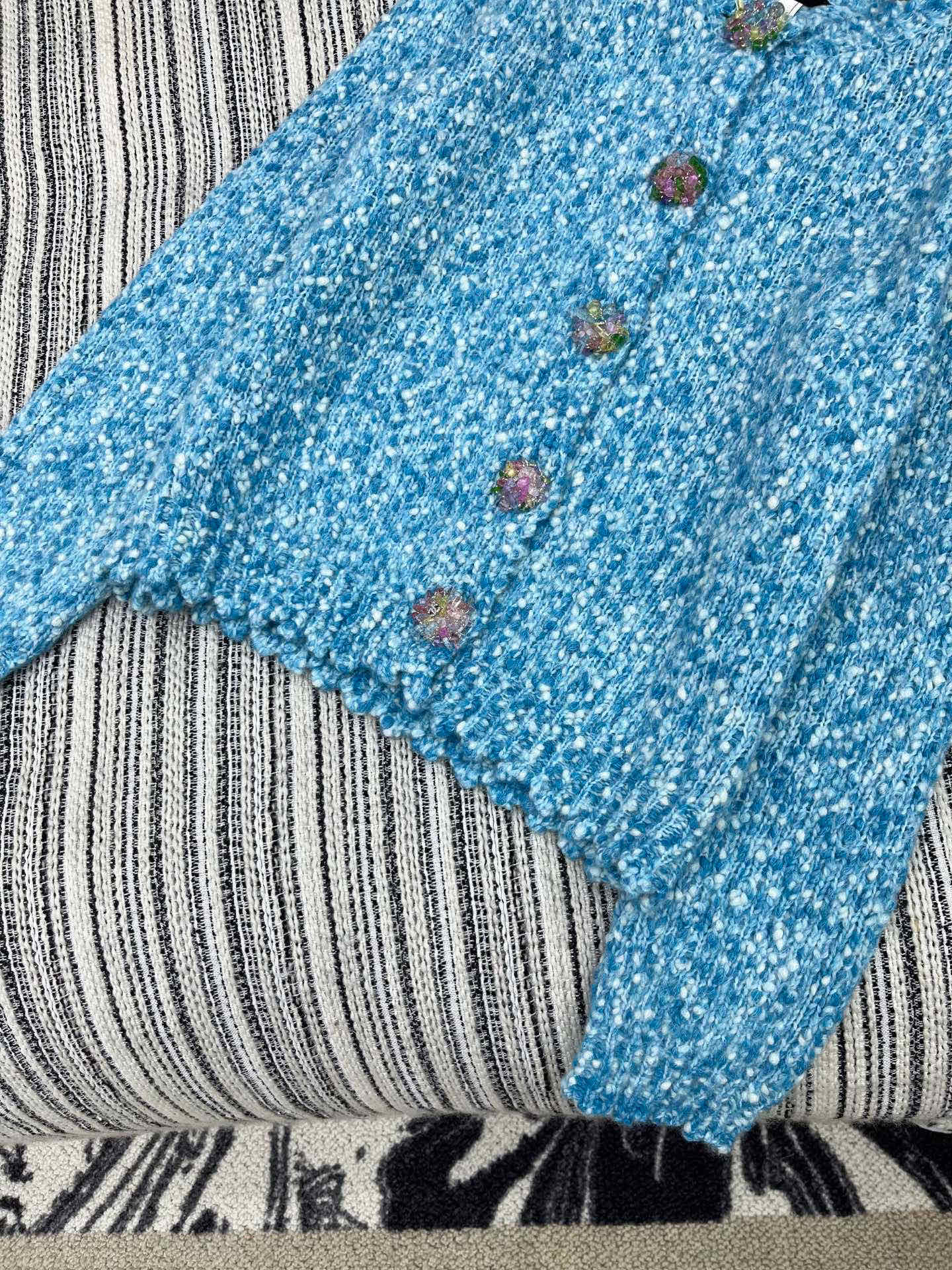 CC 2025  Jacket with Large Rhinestone Button Blue Wool 325884