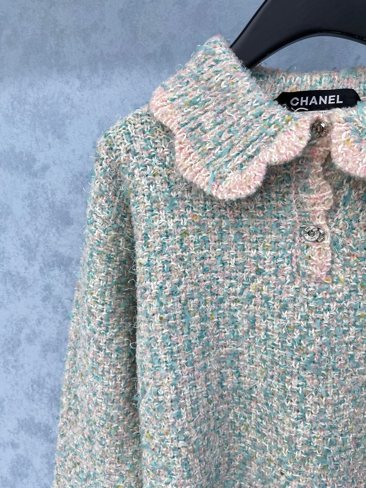 CC 2025 Petal Collar Pullover Sweater Blue Pink Wool 325851