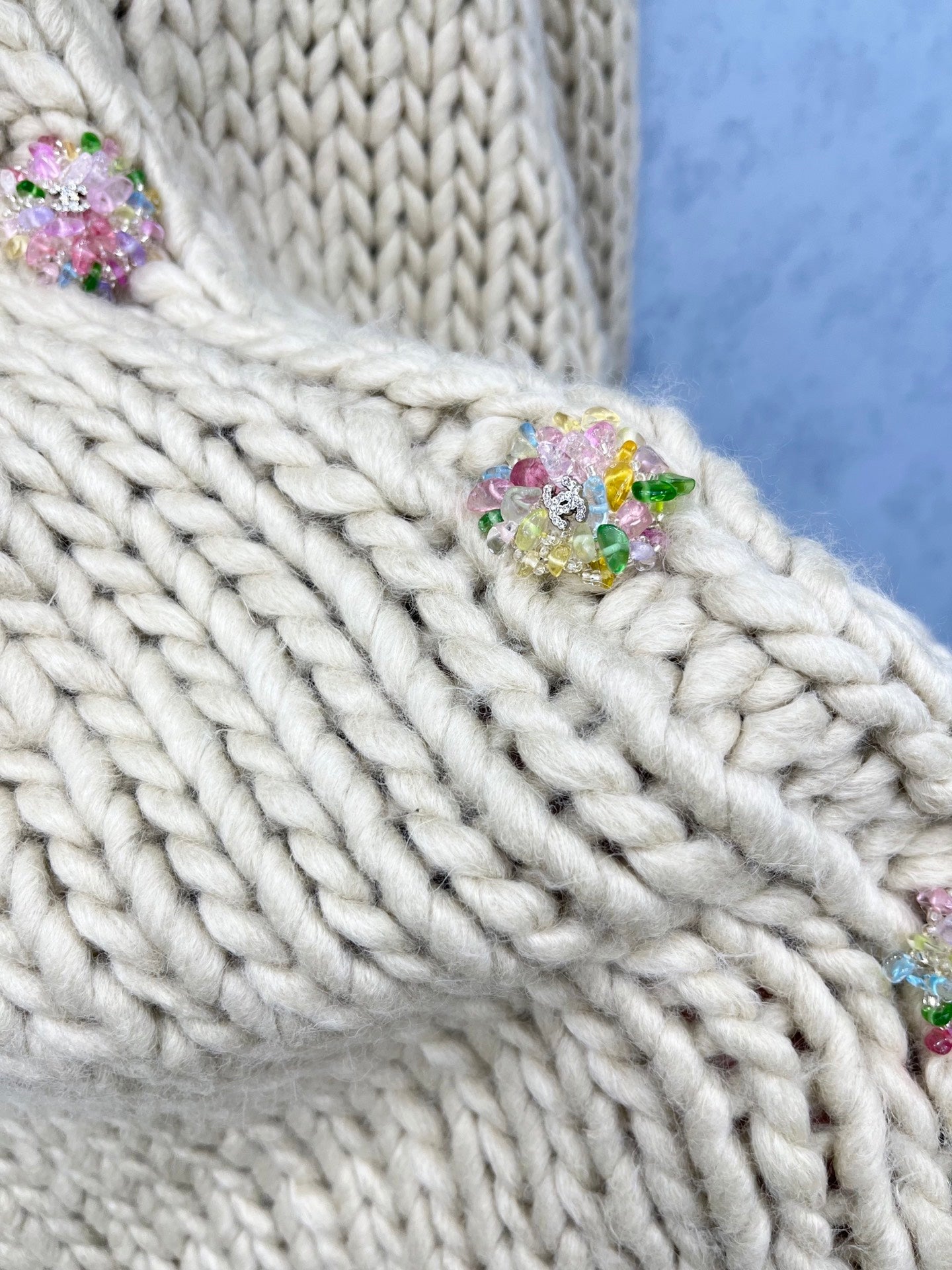 CC 2025 Cardigan With Multicolored Button Beige Wool 325881