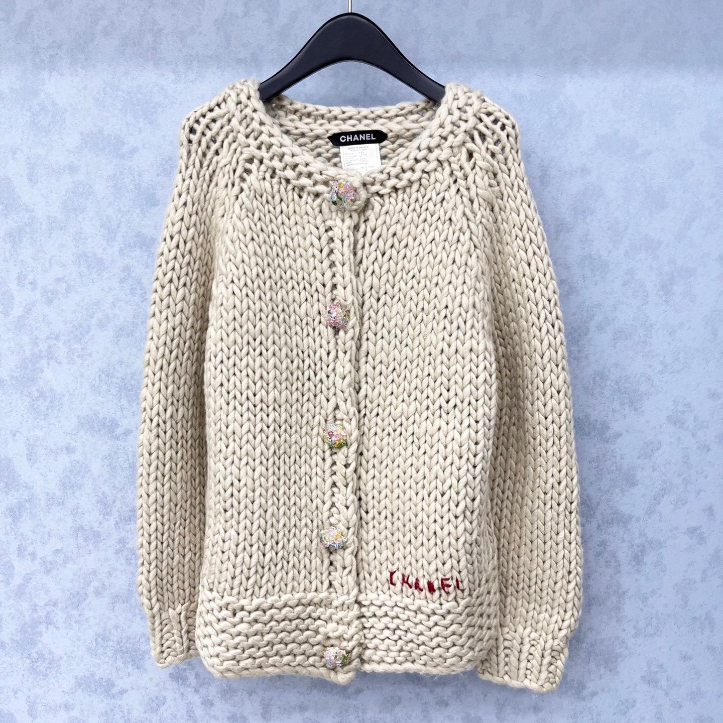CC 2025 Cardigan With Multicolored Button Beige Wool 325881