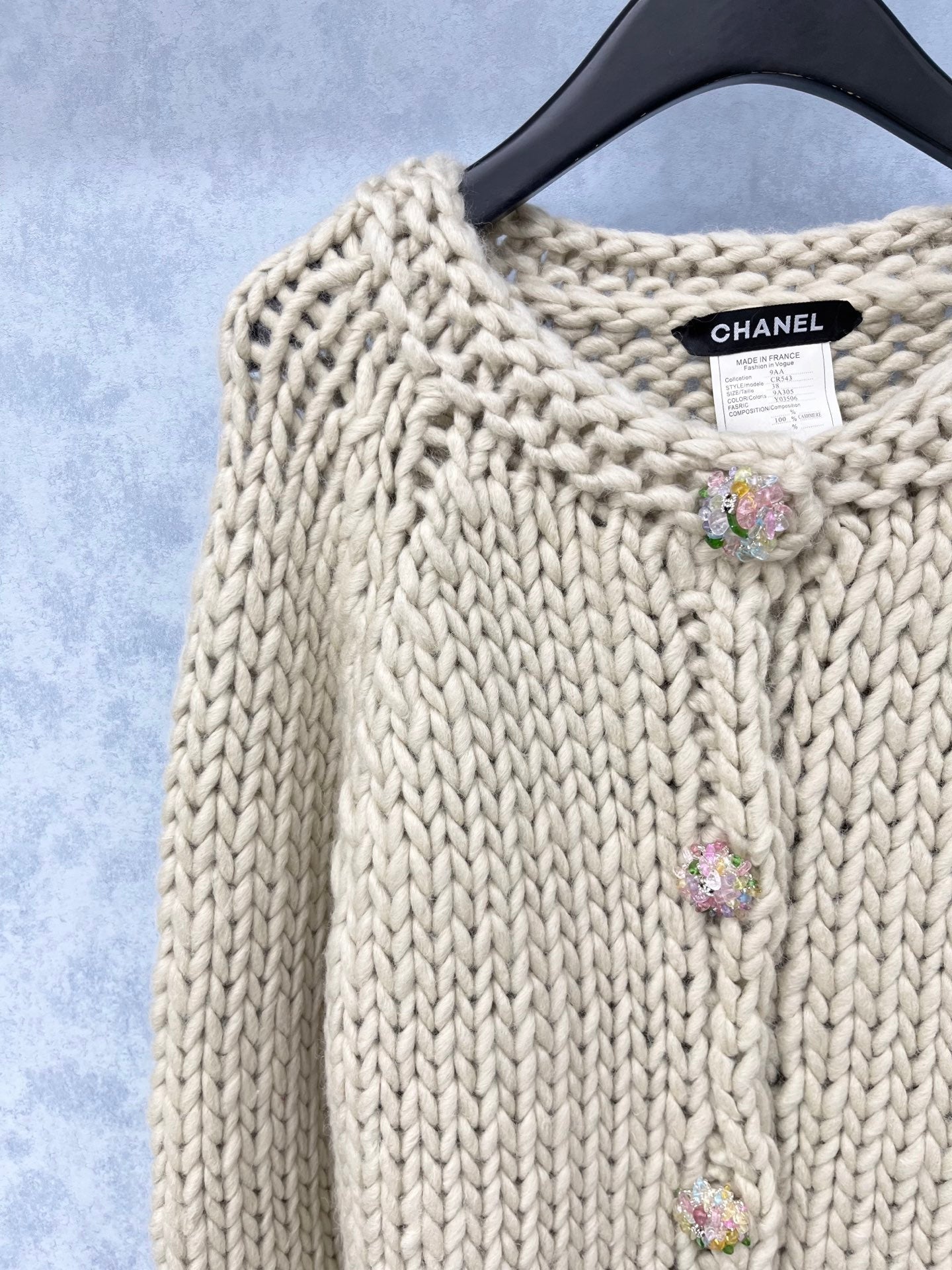 CC 2025 Cardigan With Multicolored Button Beige Wool 325881