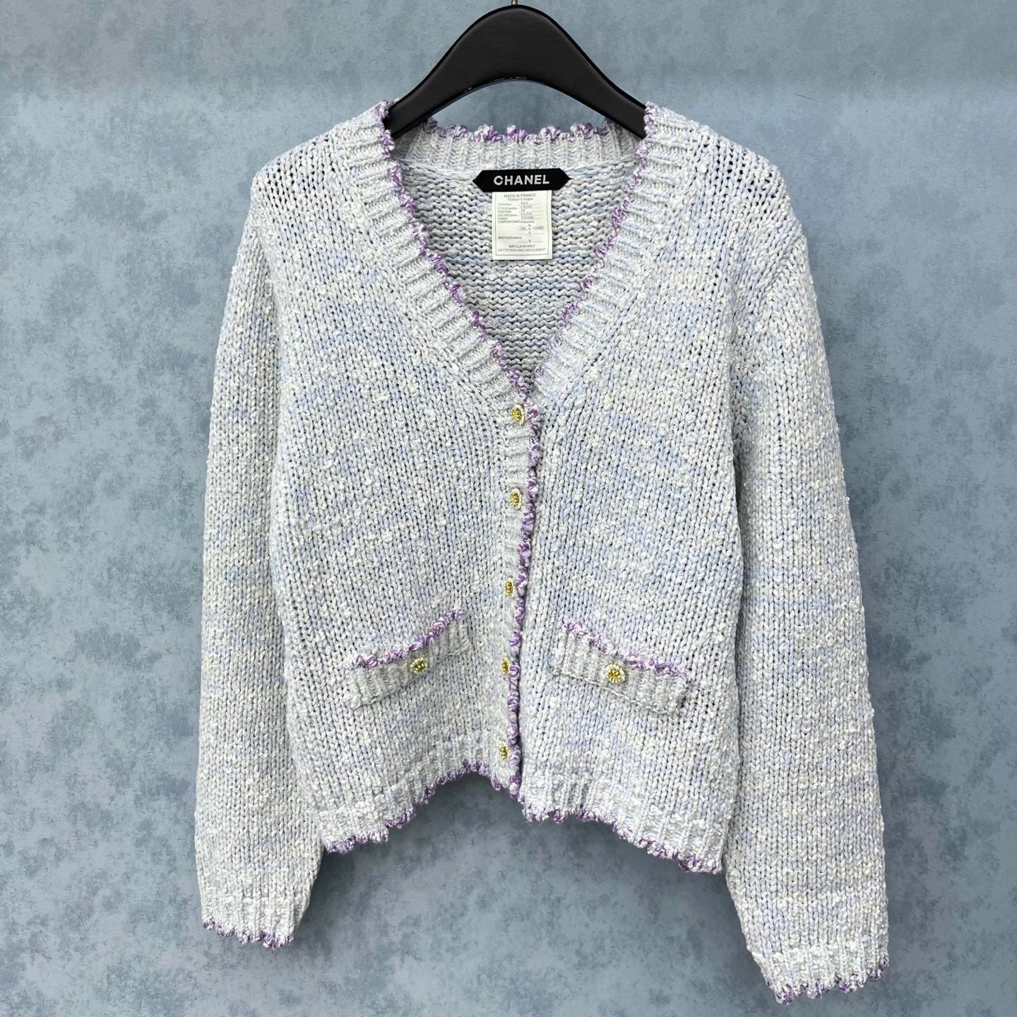 CC 2025 V-neck Cardigan Light Gray mix Purple Wool 325879