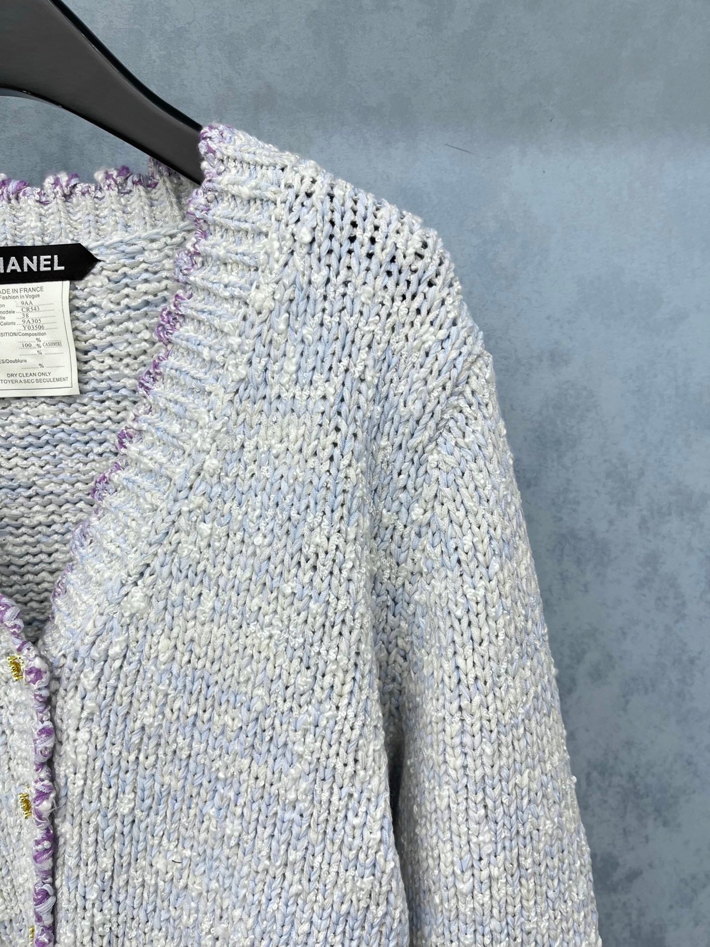 CC 2025 V-neck Cardigan Light Gray mix Purple Wool 325879