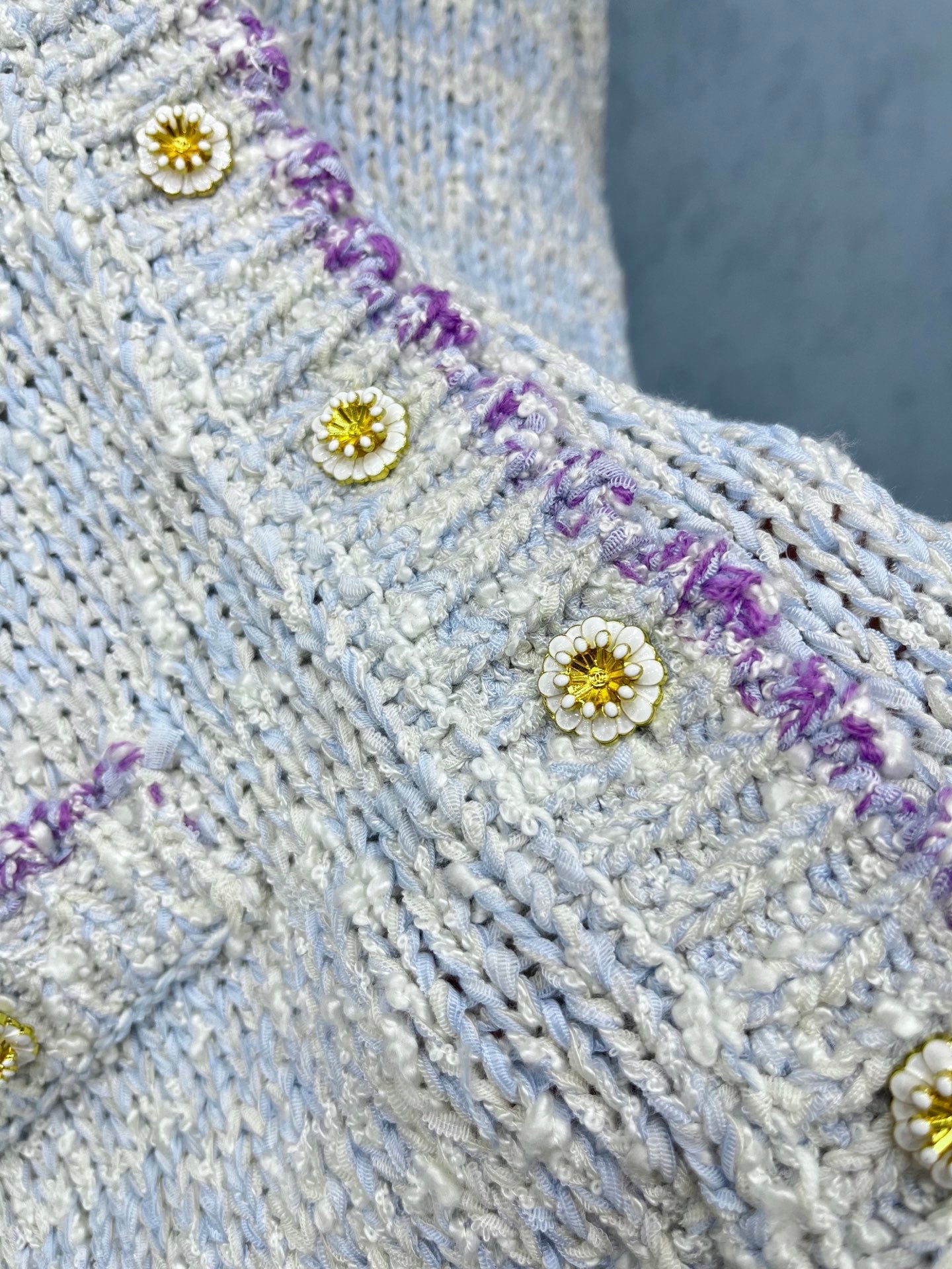 CC 2025 V-neck Cardigan Light Gray mix Purple Wool 325879