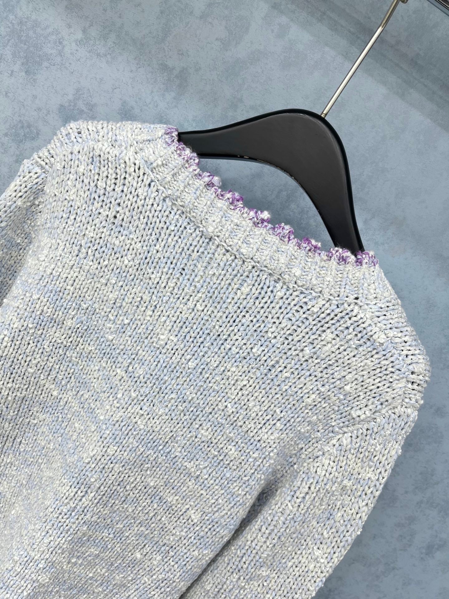 CC 2025 V-neck Cardigan Light Gray mix Purple Wool 325879